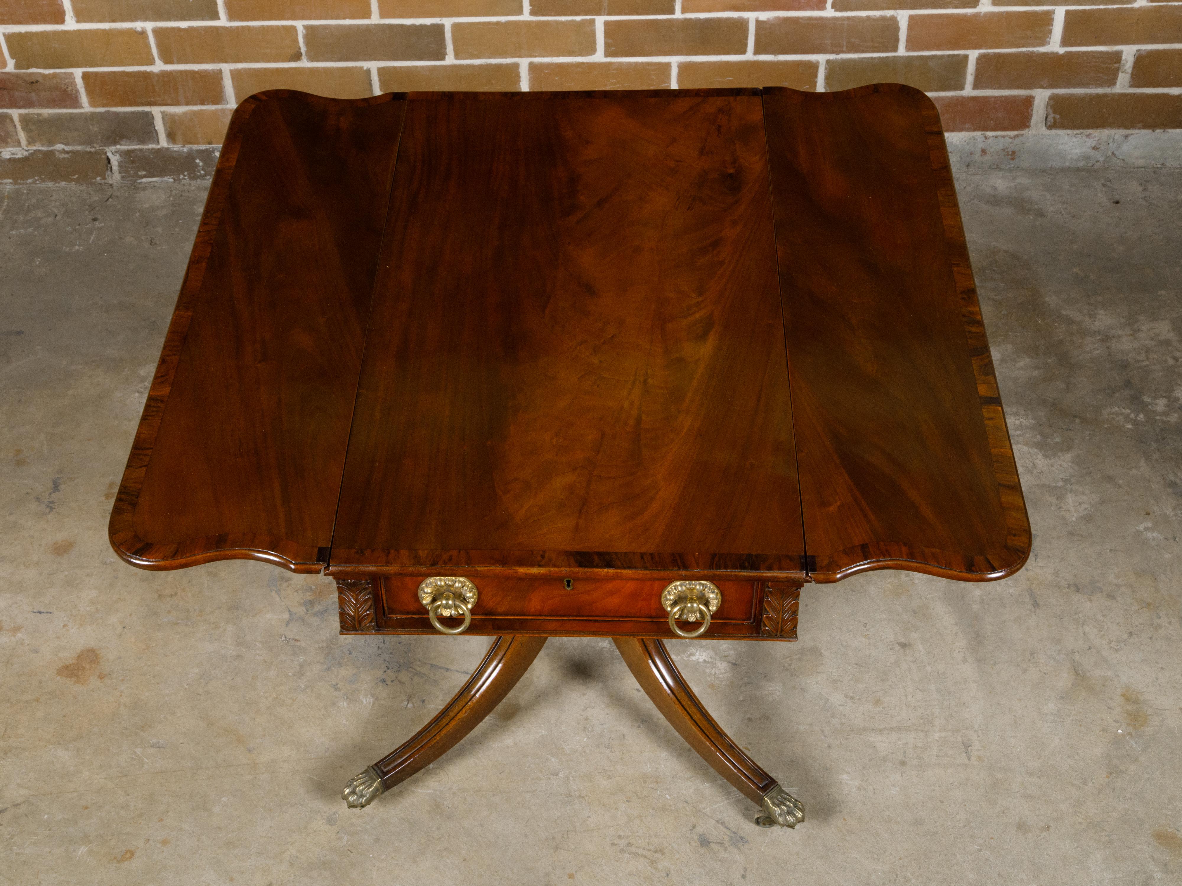 Regency English Mahogany Pembroke Table with Drawer, Quadripod Base, Lion Feet For Sale 4