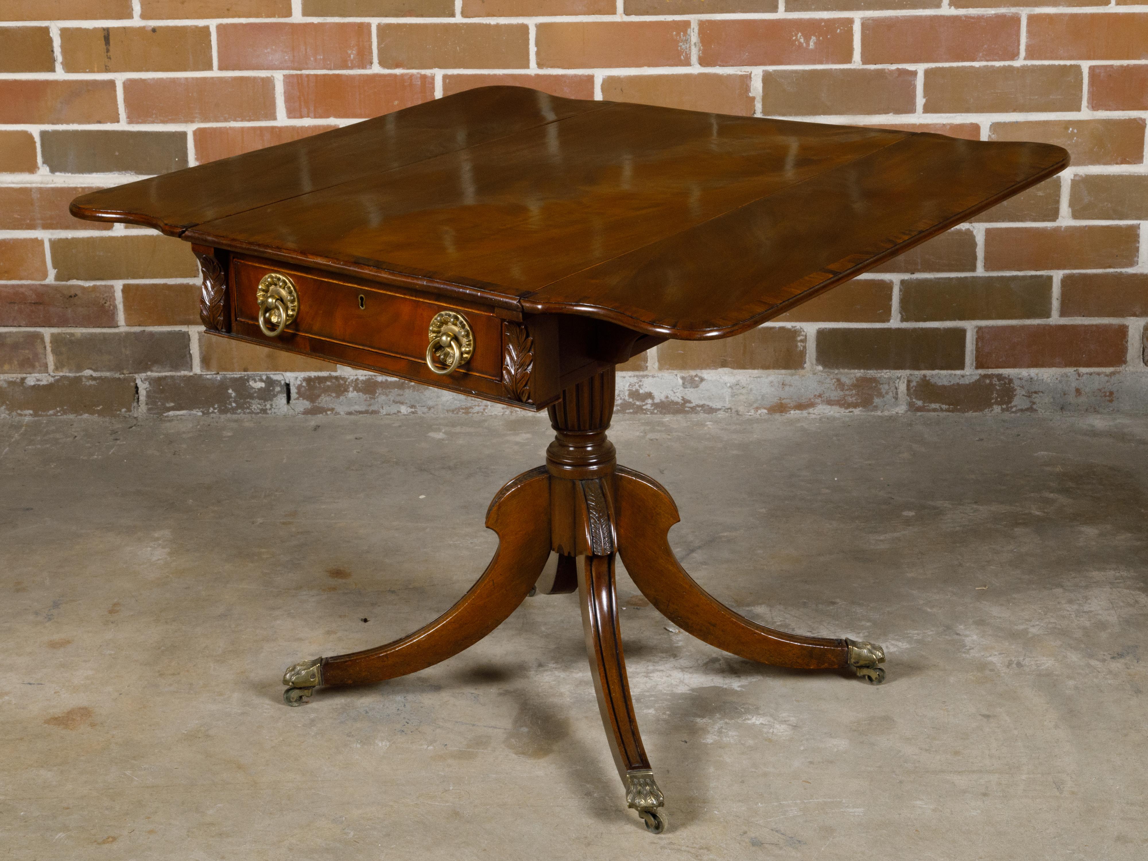 Regency English Mahogany Pembroke Table with Drawer, Quadripod Base, Lion Feet For Sale 7