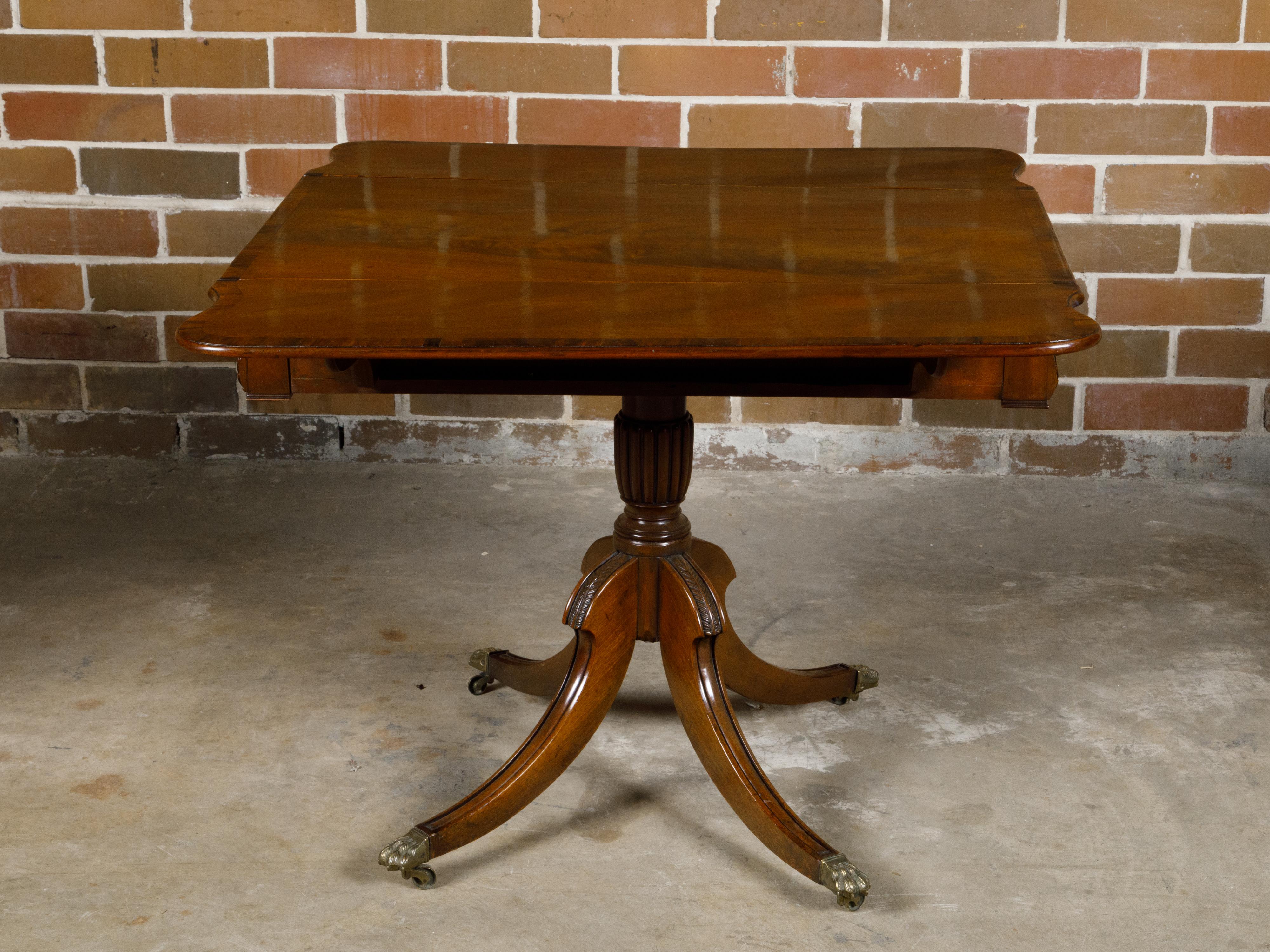 Regency English Mahogany Pembroke Table with Drawer, Quadripod Base, Lion Feet For Sale 8