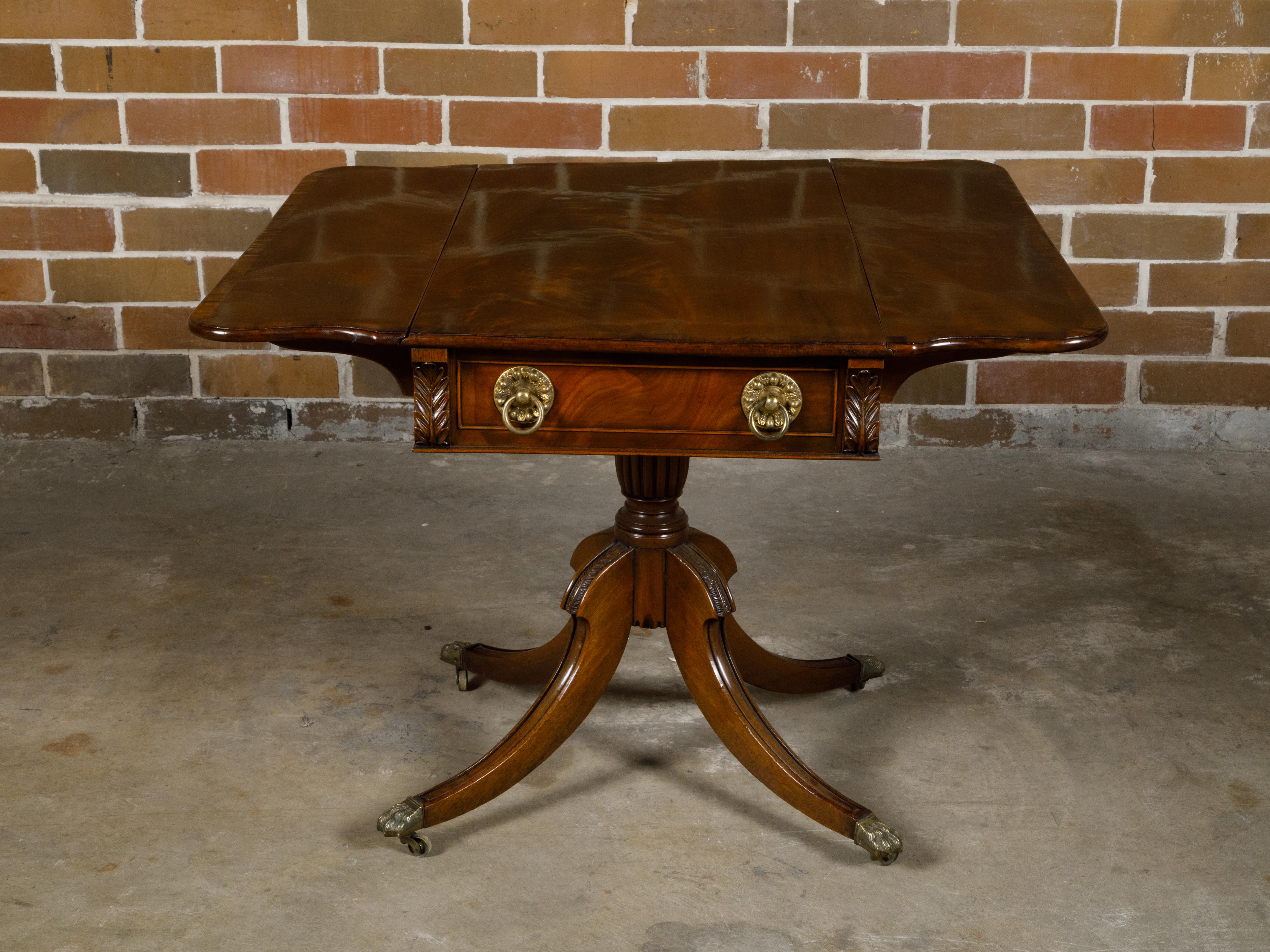 Regency English Mahogany Pembroke Table with Drawer, Quadripod Base, Lion Feet For Sale 9