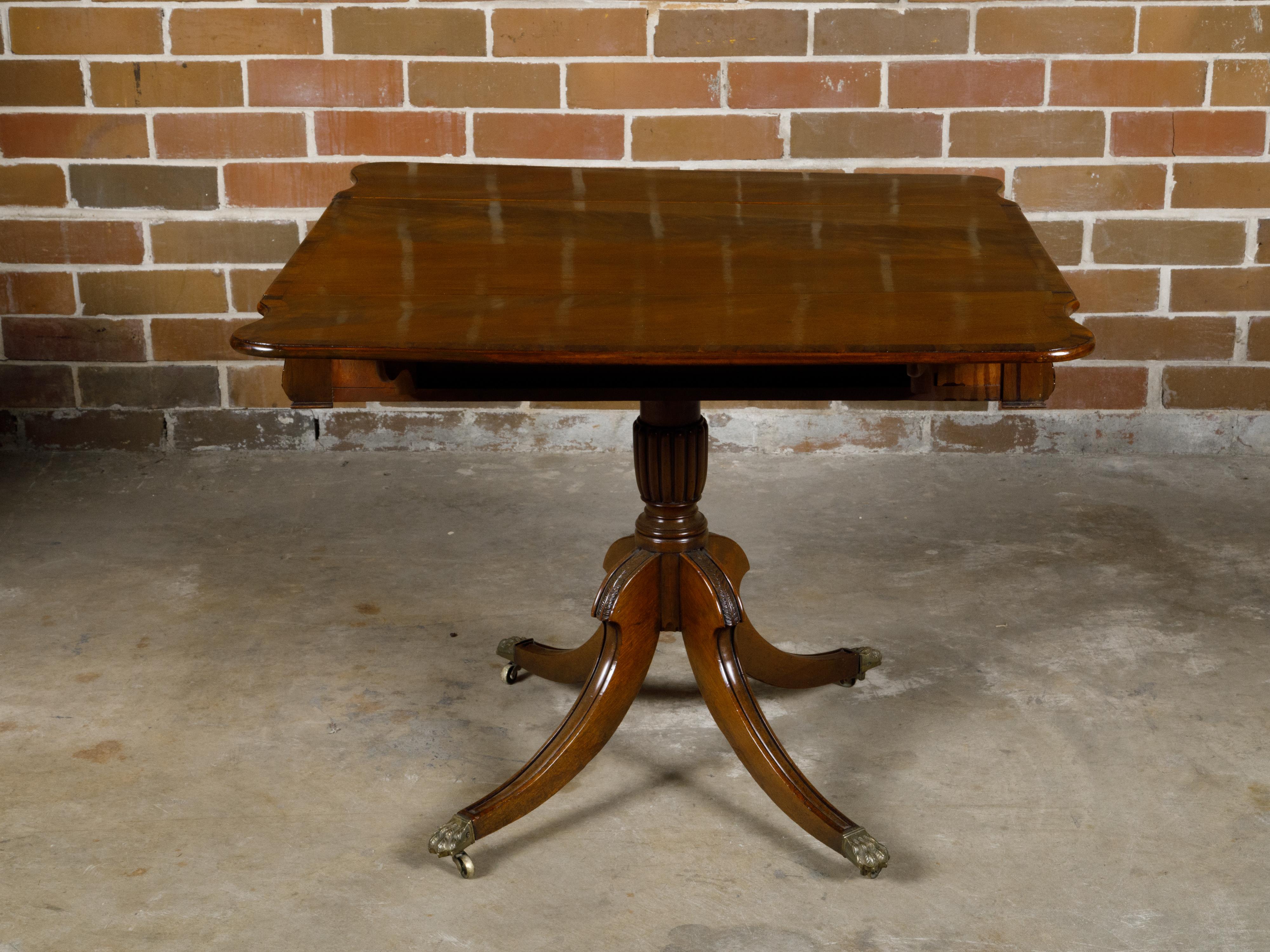 Regency English Mahogany Pembroke Table with Drawer, Quadripod Base, Lion Feet For Sale 10
