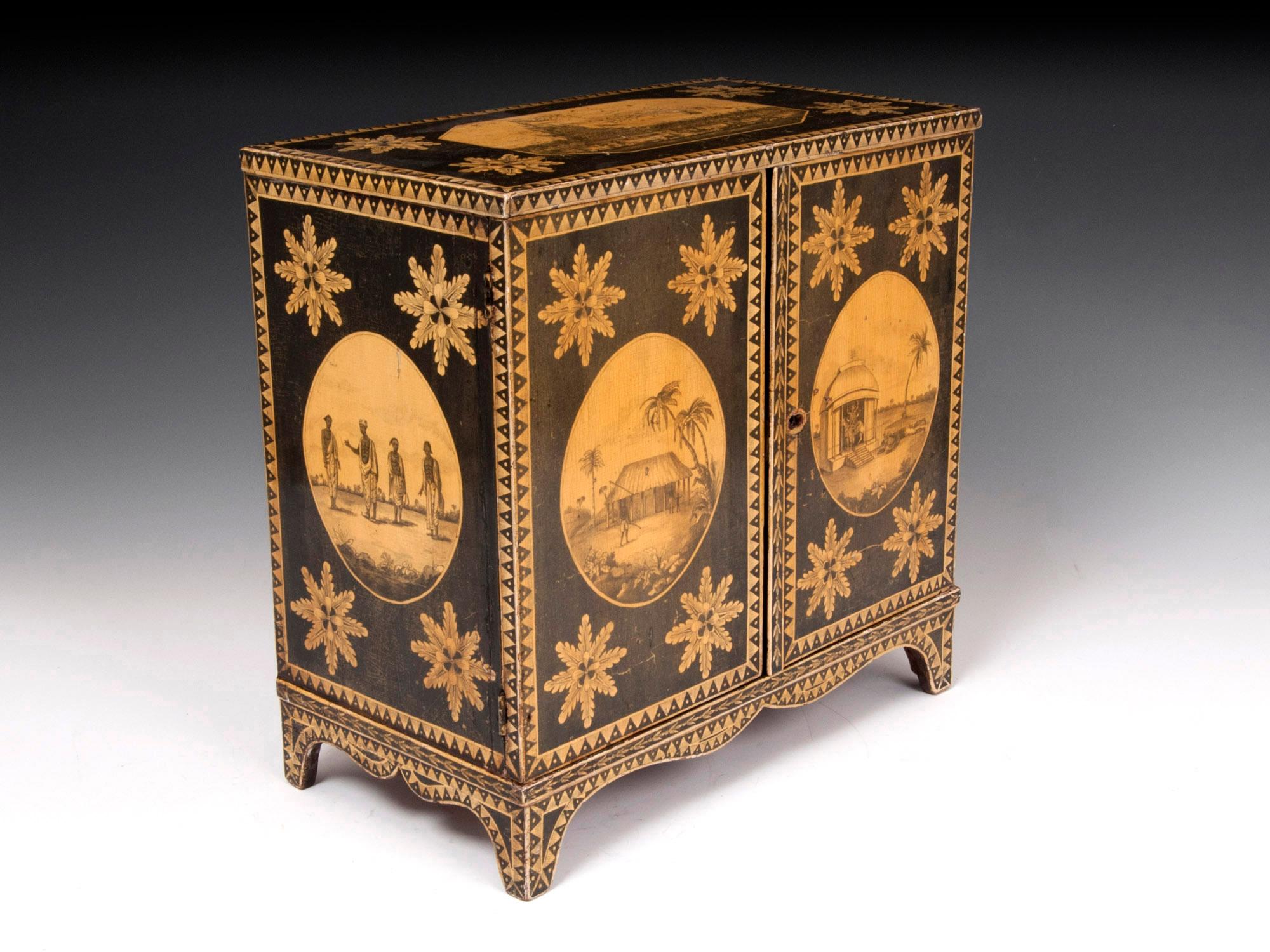 George III Regency English Penwork Cabinet For Sale