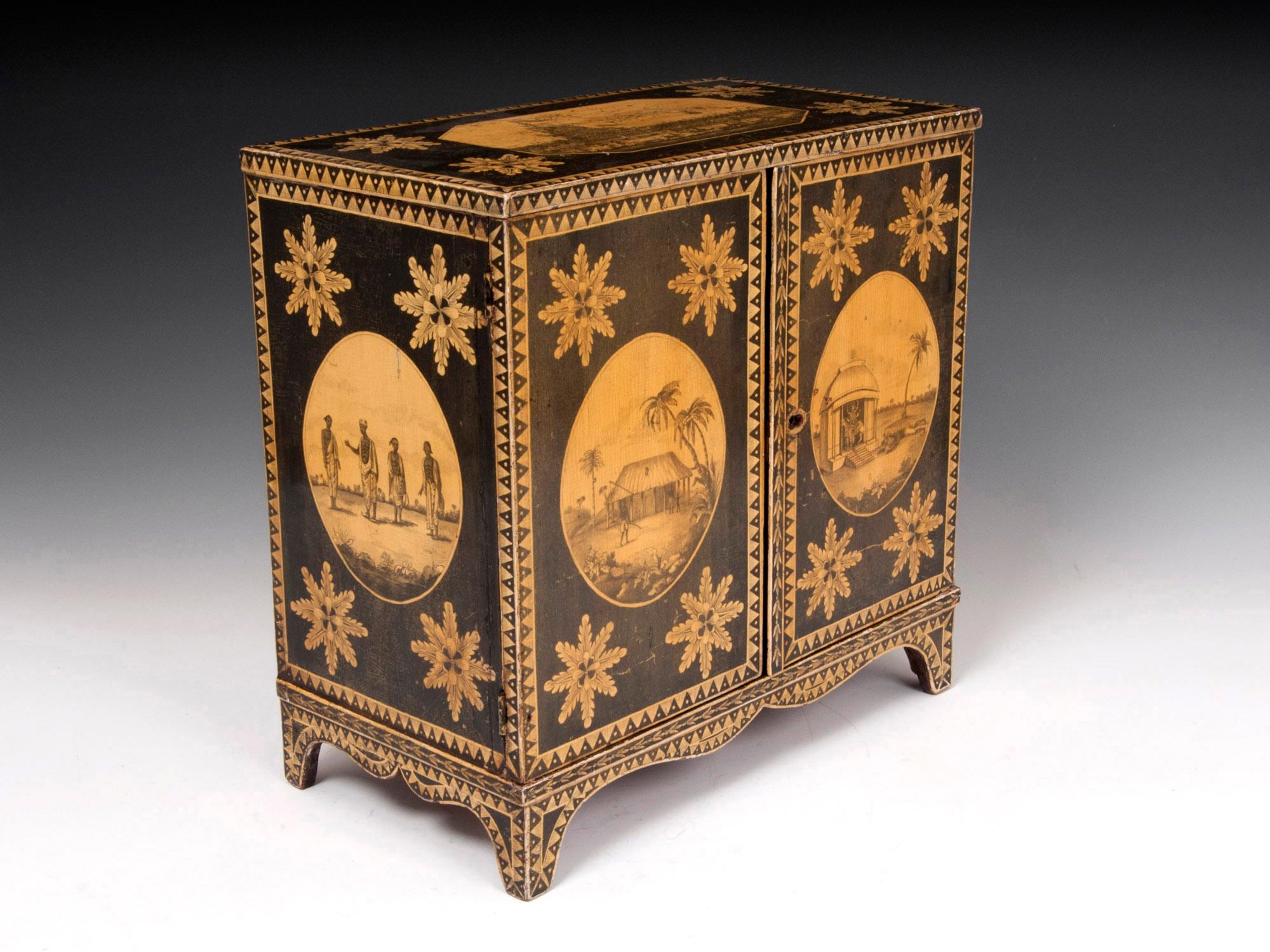 British Regency English Penwork Cabinet For Sale