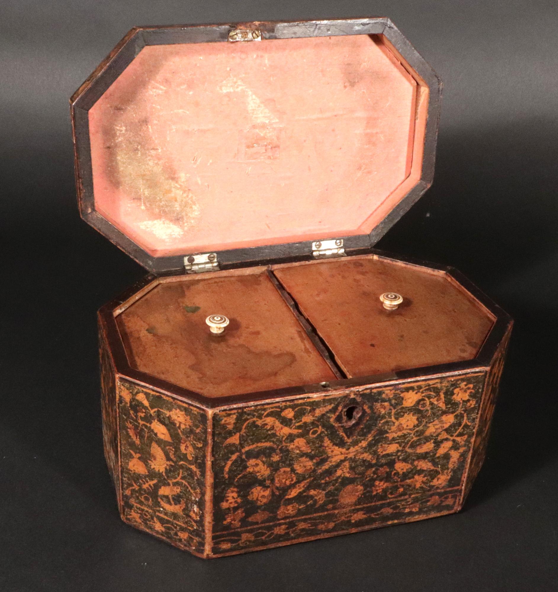 Caja de Té Doble de Penwork Inglés de la Regencia en venta 5