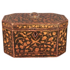 Regency English Penwork Double Tea Caddy
