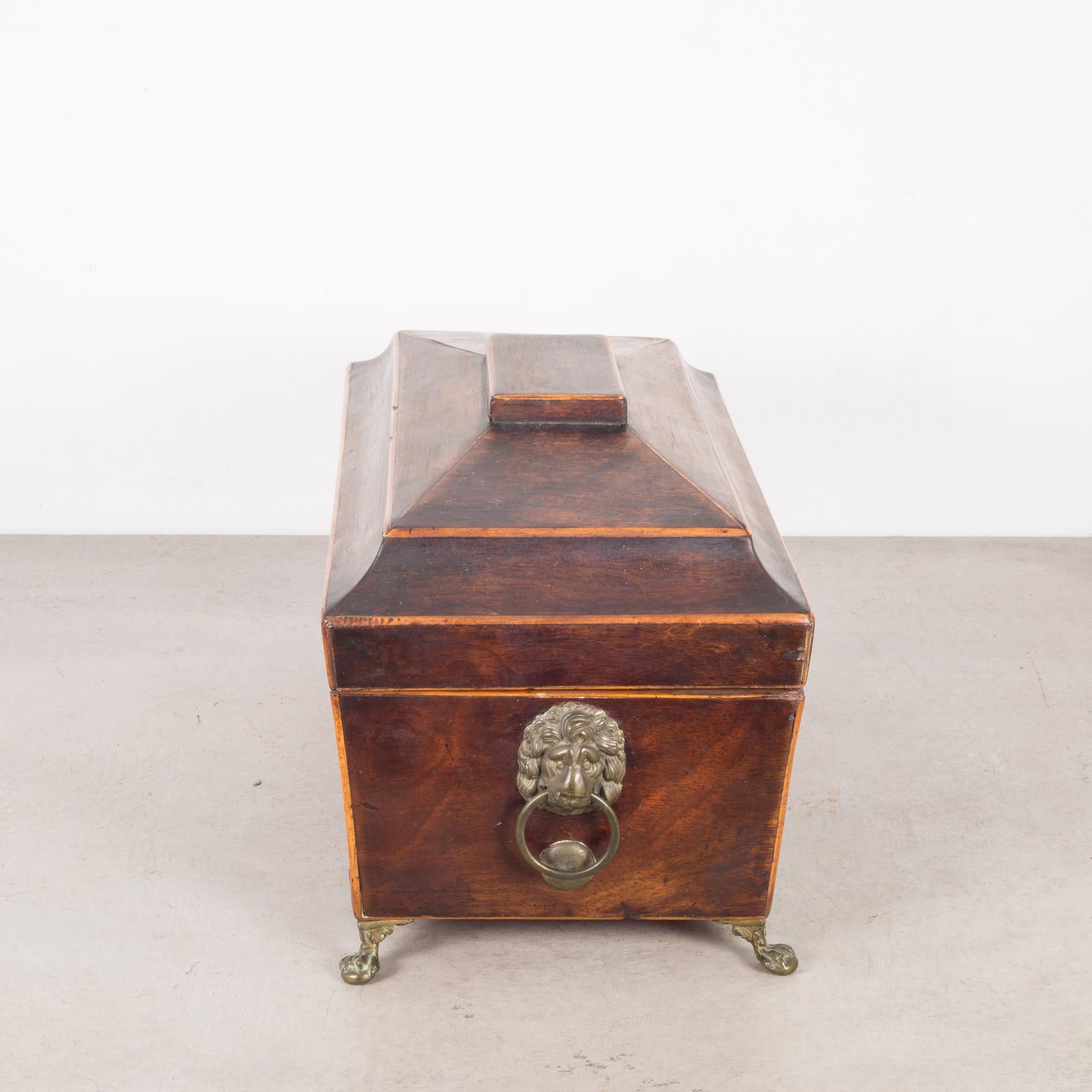 Brass Regency 'English' Period Rosewood Sarcophagus Form Tea Caddy, circa 1820