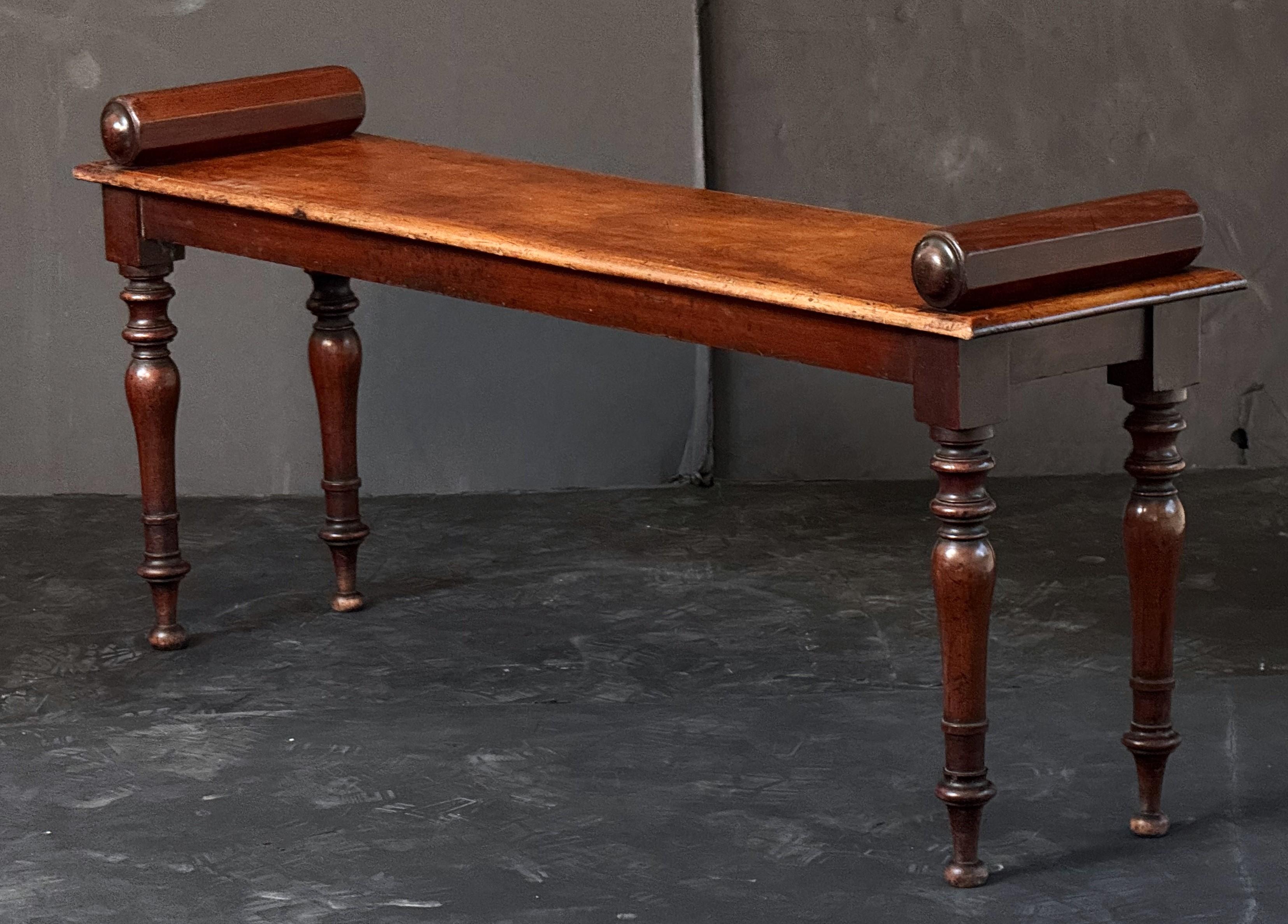Turned Regency Era Hall Bench or Window Seat of Mahogany from England For Sale