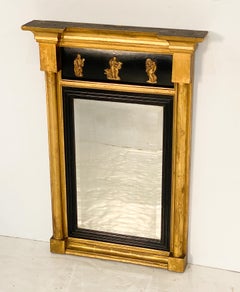 Espejo de Muelle de la Época de la Regencia con Marco de Madera Dorada y Ebonizada (Alto 27 x Ancho 18 3/4)