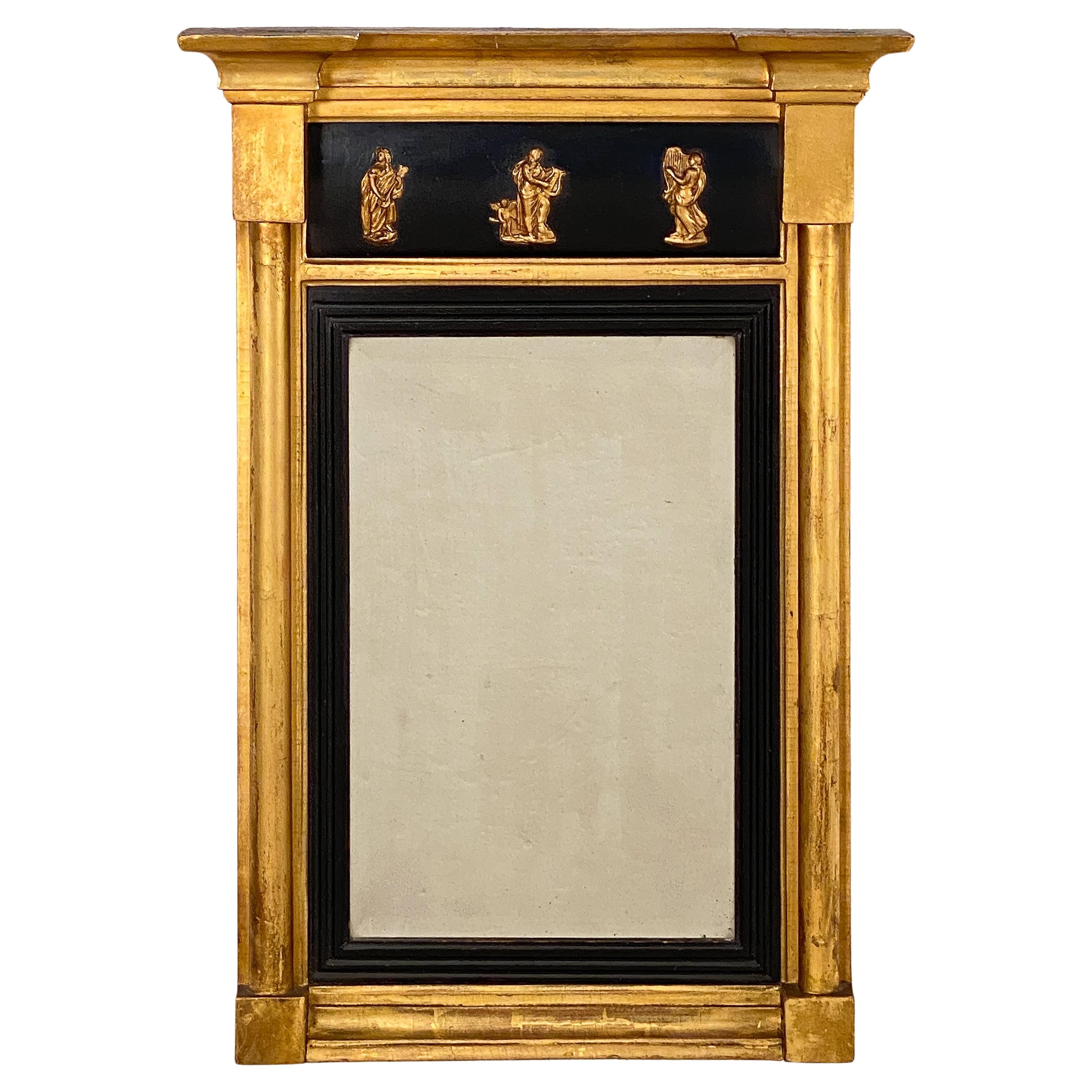 Regency Era Pier Mirror with Gilt and Ebonized Wood Frame (H 27 x W 18 3/4) For Sale