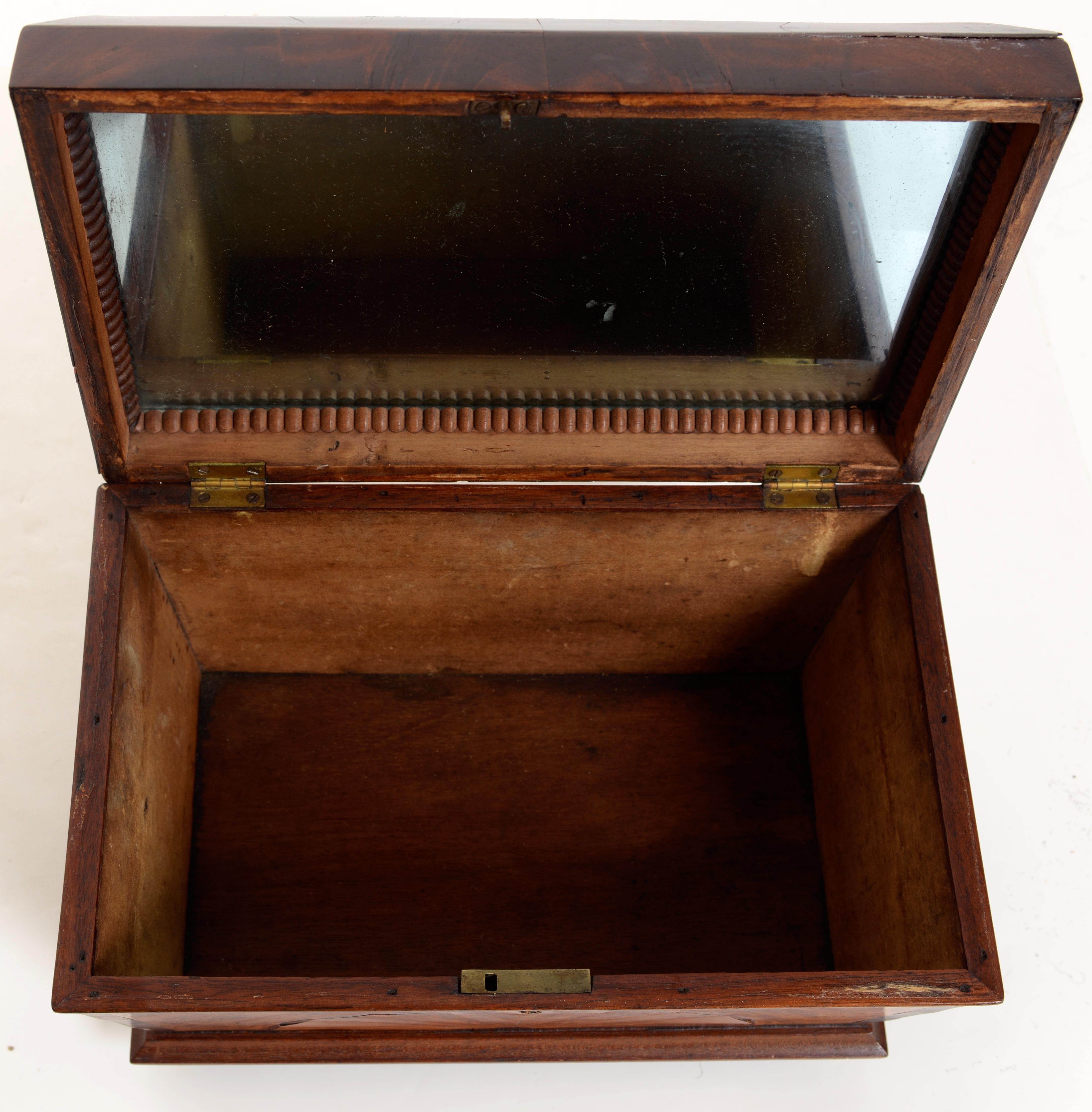 Brass Regency Fan Inlaid Jewelry Box With Fitted Interior and Mirrored Lid, c1810 For Sale
