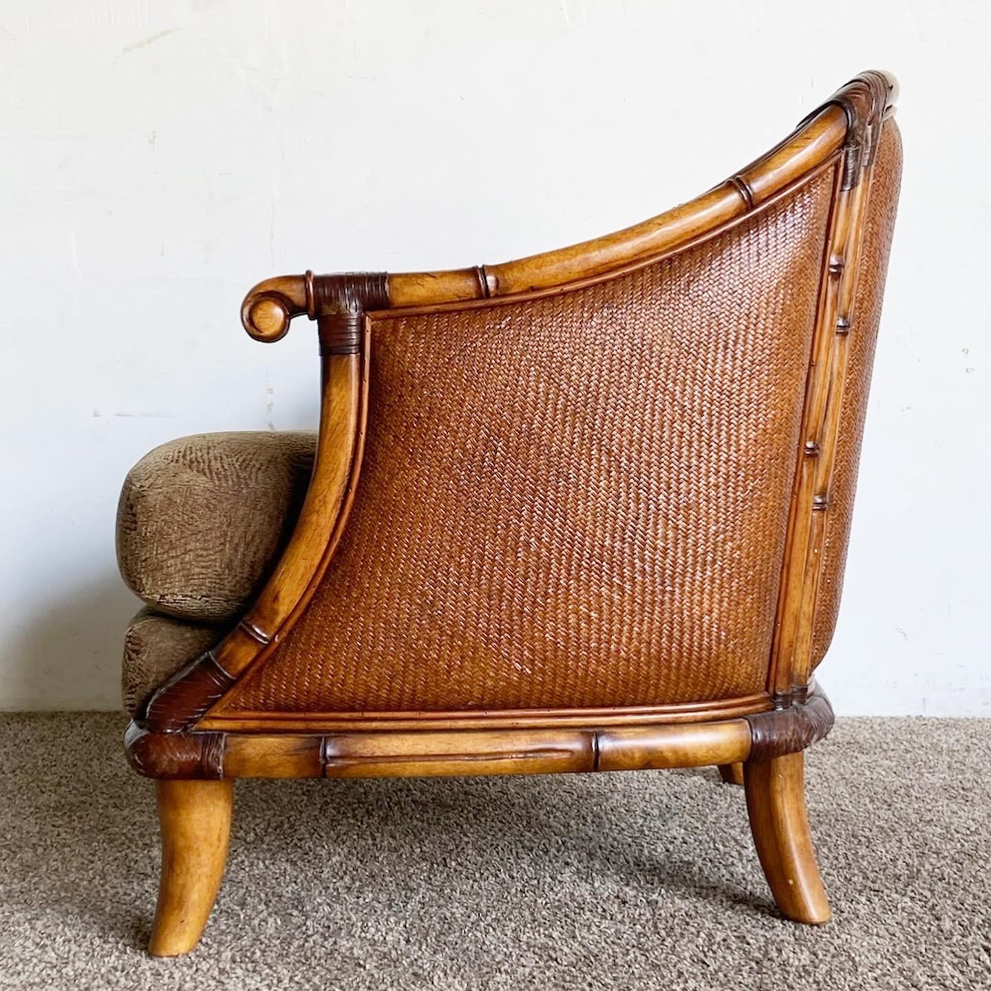 Regency Faux Bamboo Arm Chair by Schnadig In Good Condition For Sale In Delray Beach, FL