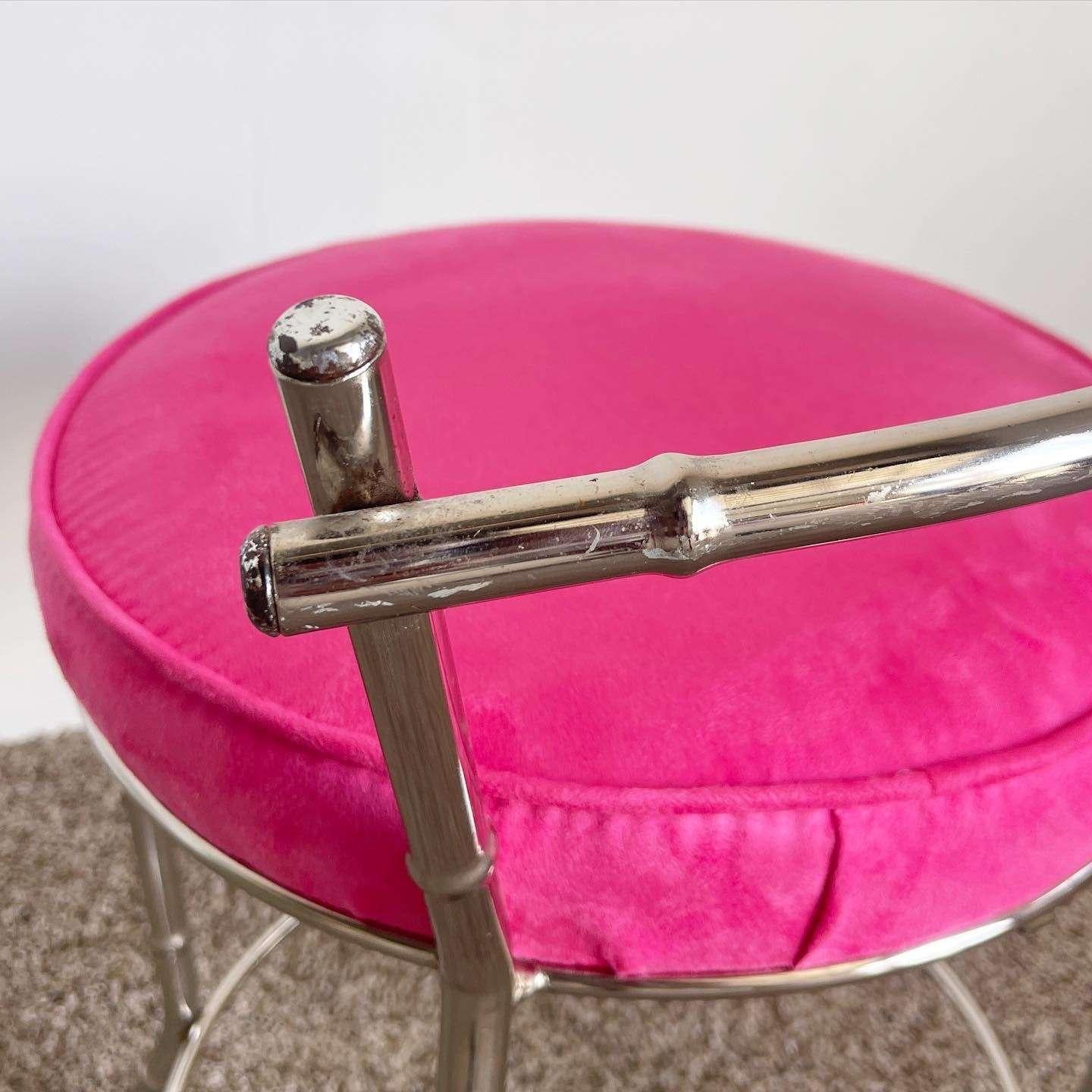 Regency Faux Bamboo Chrome and Pink Low Stool 2