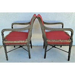 Regency Faux Bamboo Ebonized Armchairs