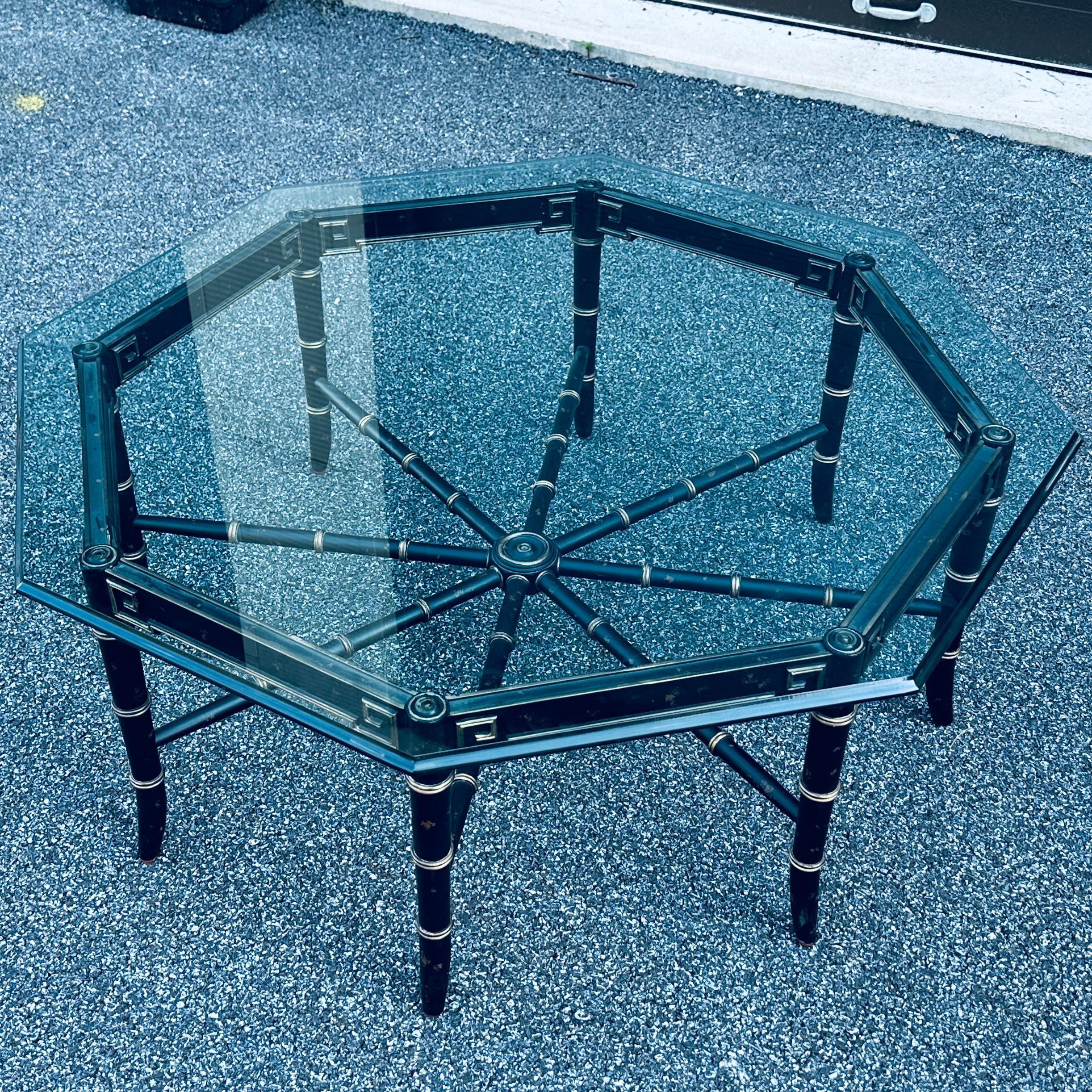 American Regency Faux Bamboo Octagonal Glass Coffee Table For Sale