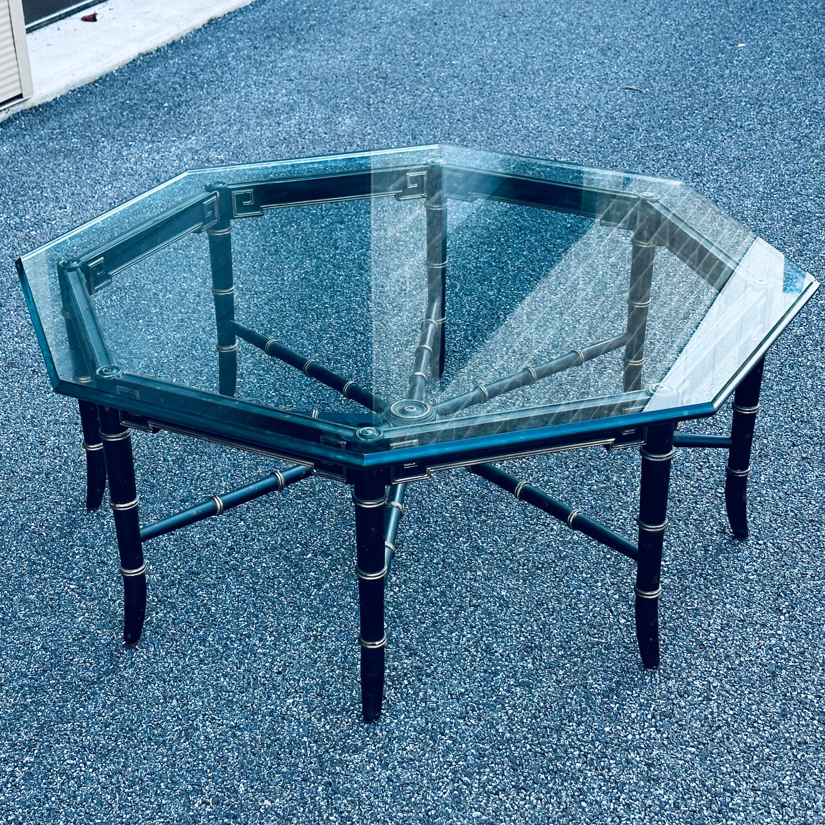 Regency Faux Bamboo Octagonal Glass Coffee Table In Good Condition For Sale In West Chester, PA
