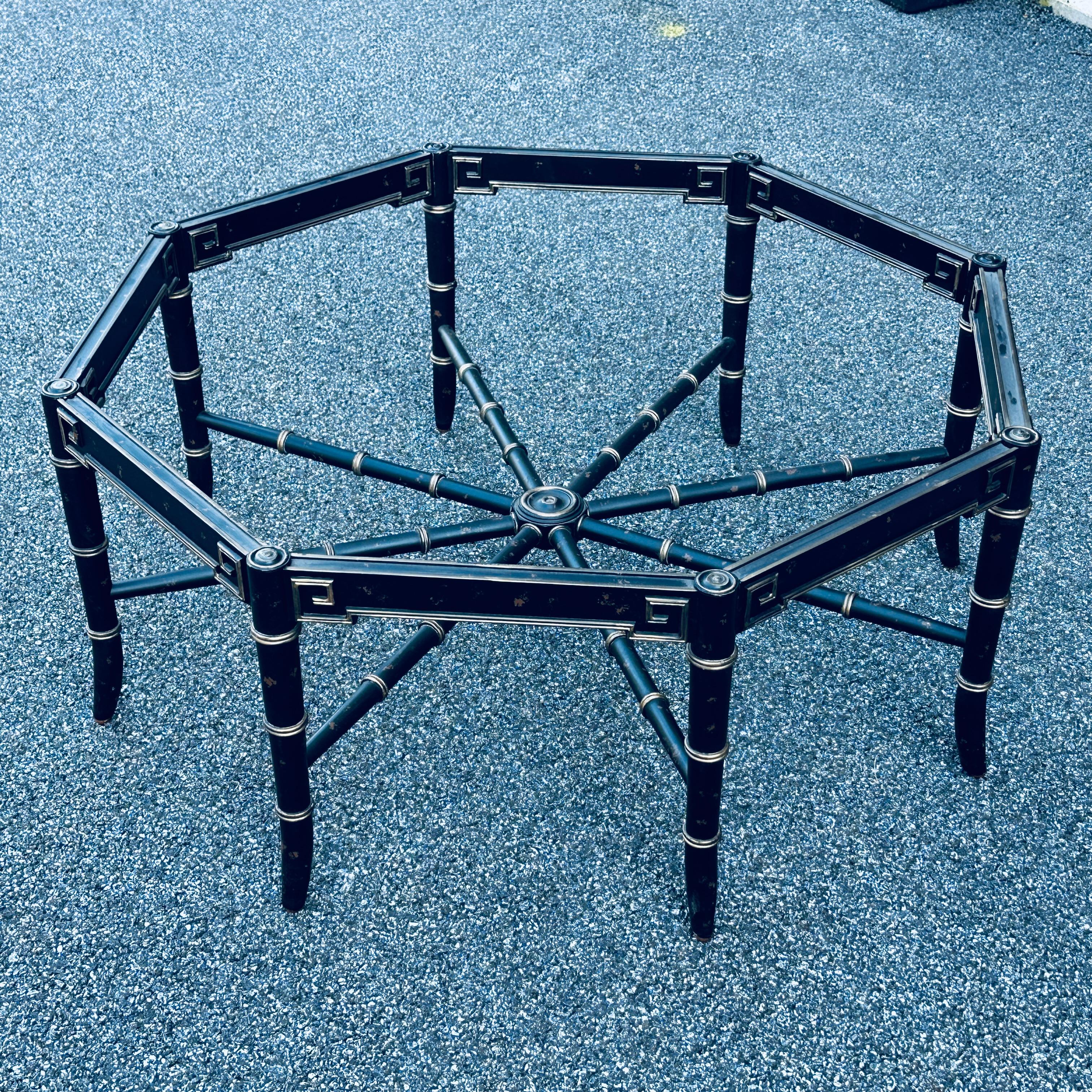 20th Century Regency Faux Bamboo Octagonal Glass Coffee Table For Sale