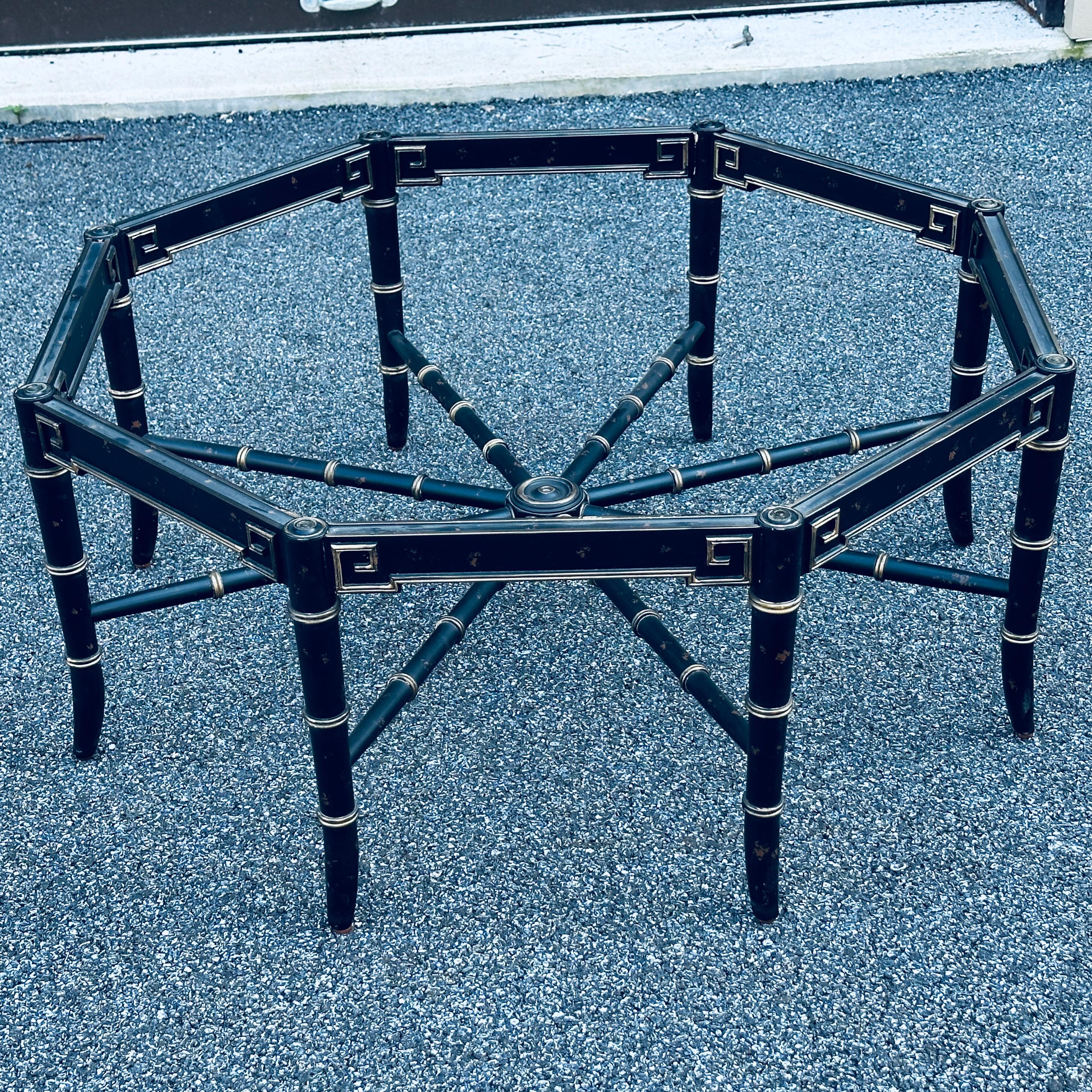 Regency Faux Bamboo Octagonal Glass Coffee Table For Sale 3