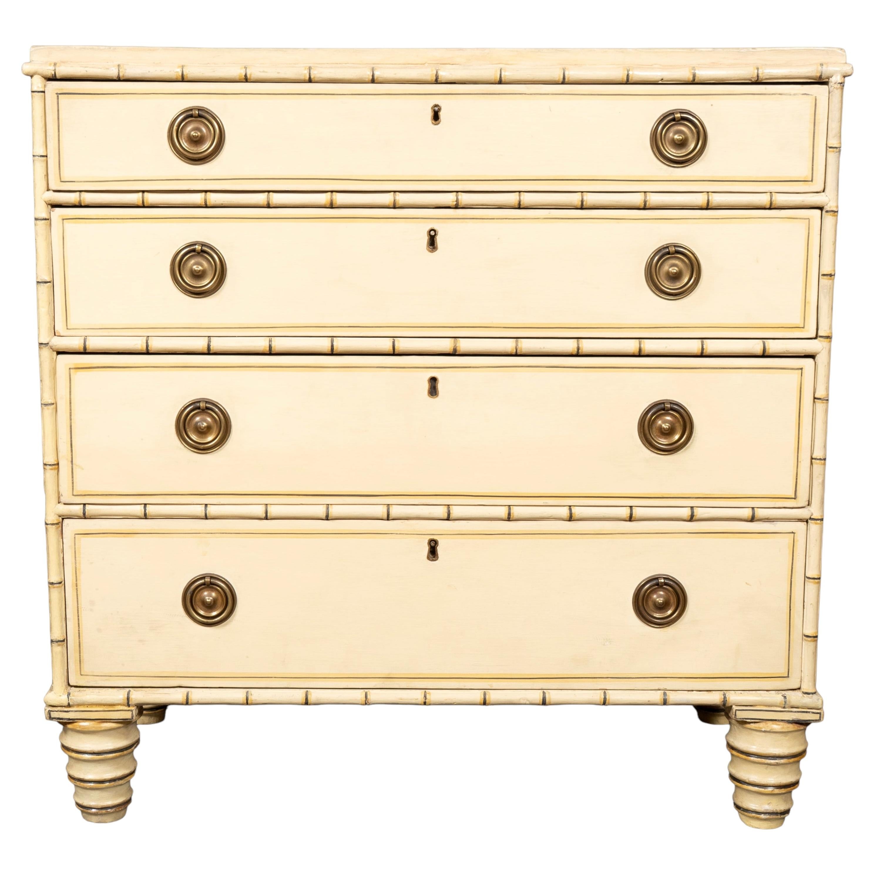 Regency Faux Bamboo Painted Pine Chest Of Drawers