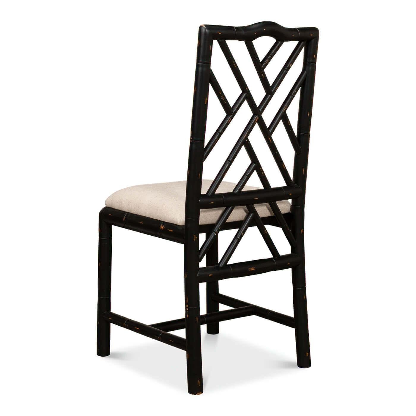Regency Faux Bamboo Side Chair, Black Finish In New Condition For Sale In Westwood, NJ