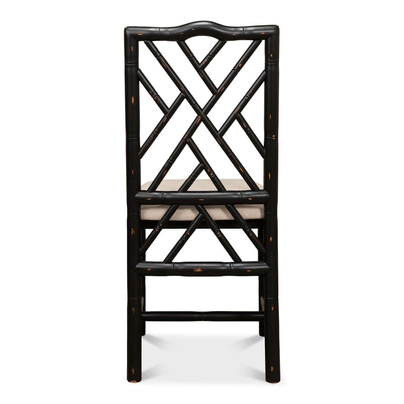 Contemporary Regency Faux Bamboo Side Chair, Black Finish For Sale