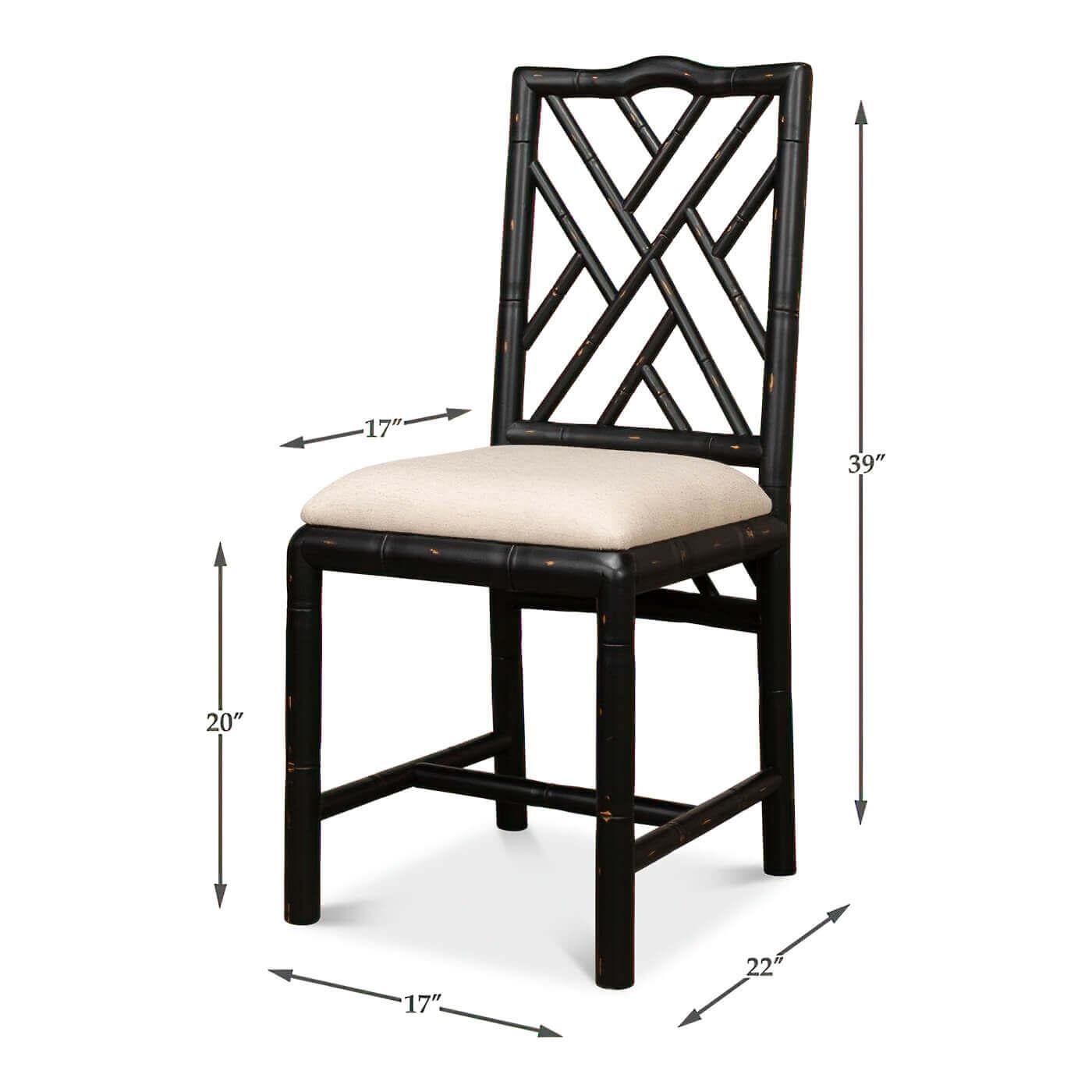 Regency Faux Bamboo Side Chair, Black Finish For Sale 1