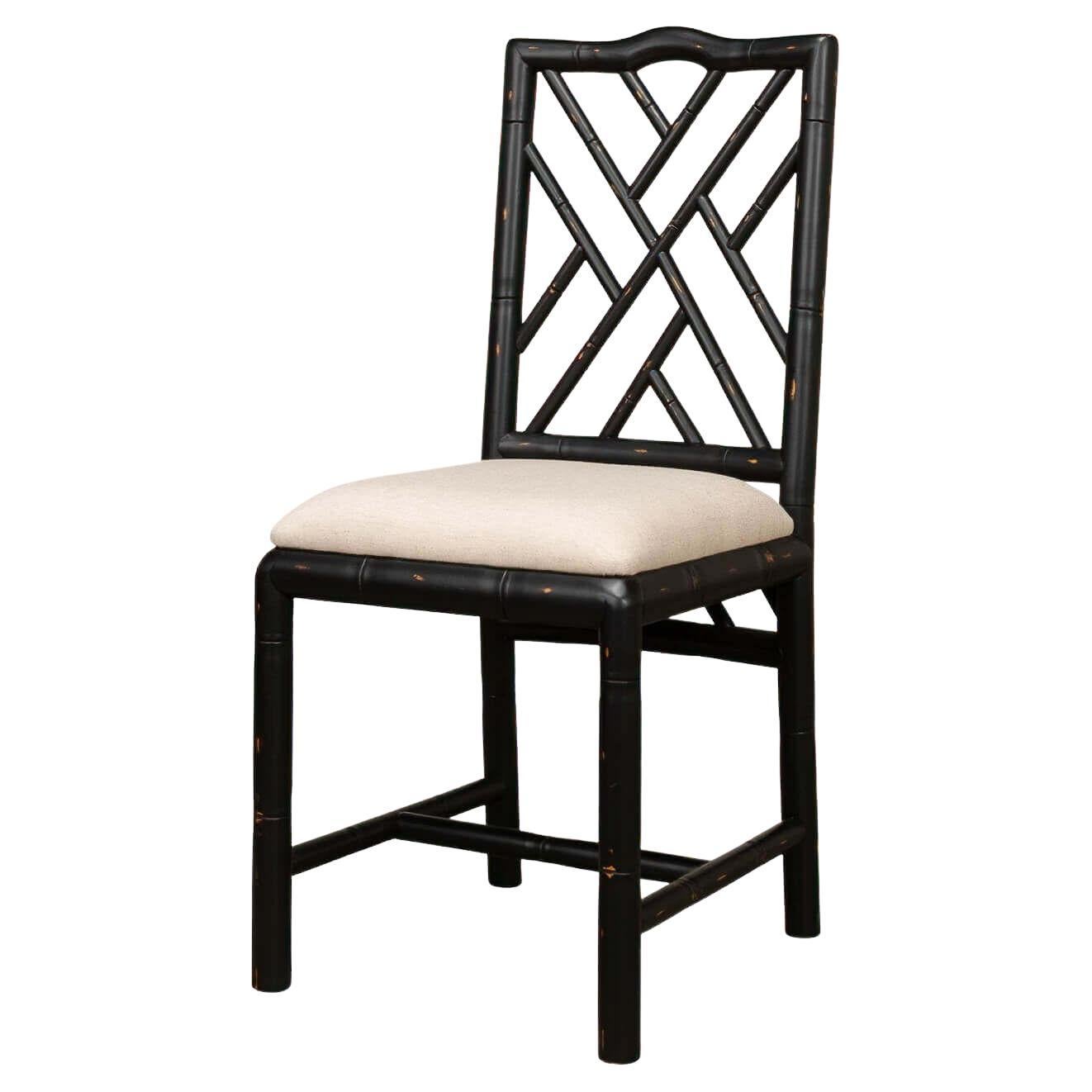 Regency Faux Bamboo Side Chair, Black Finish For Sale