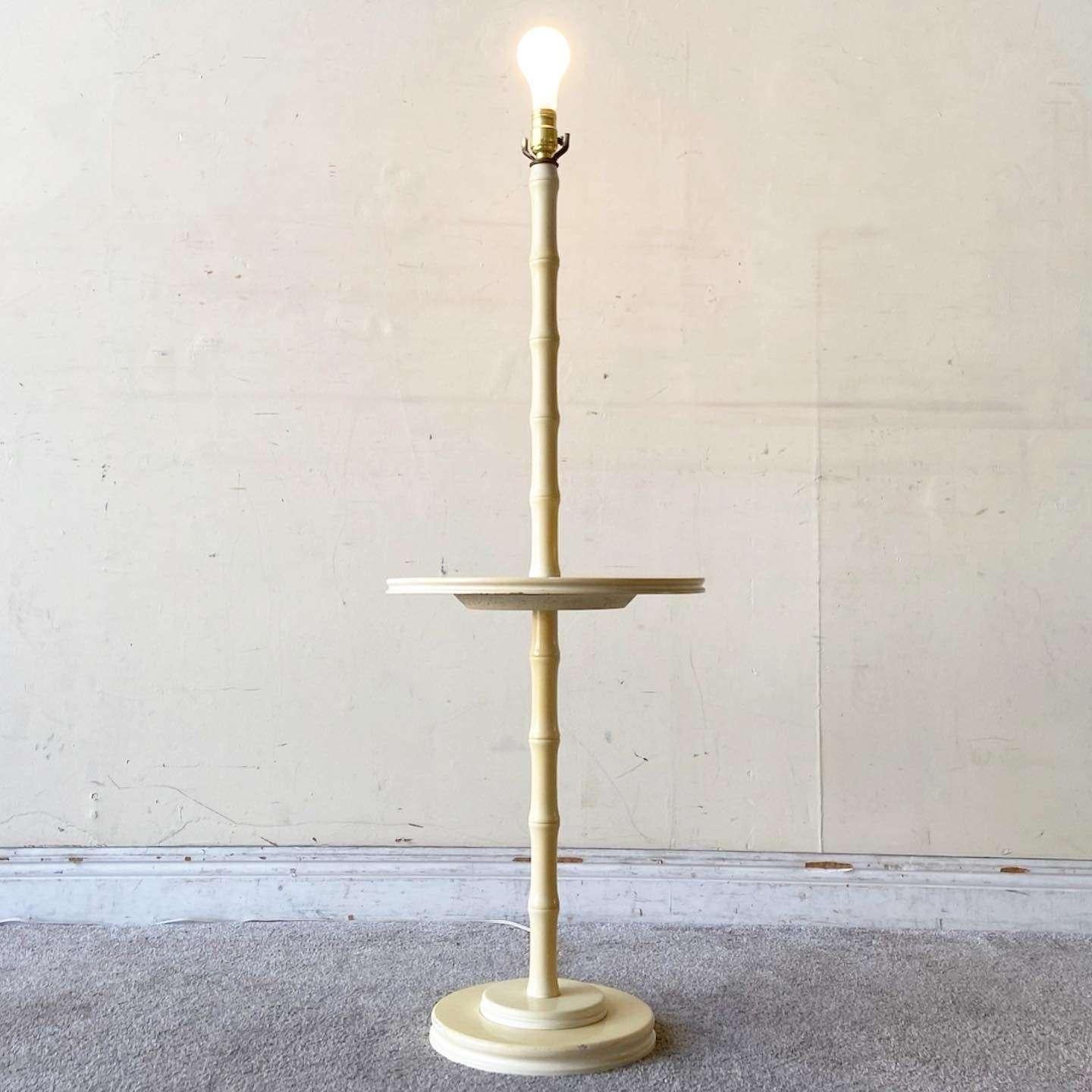 Bohemian Regency Faux Bamboo Side Table Floor Lamp For Sale