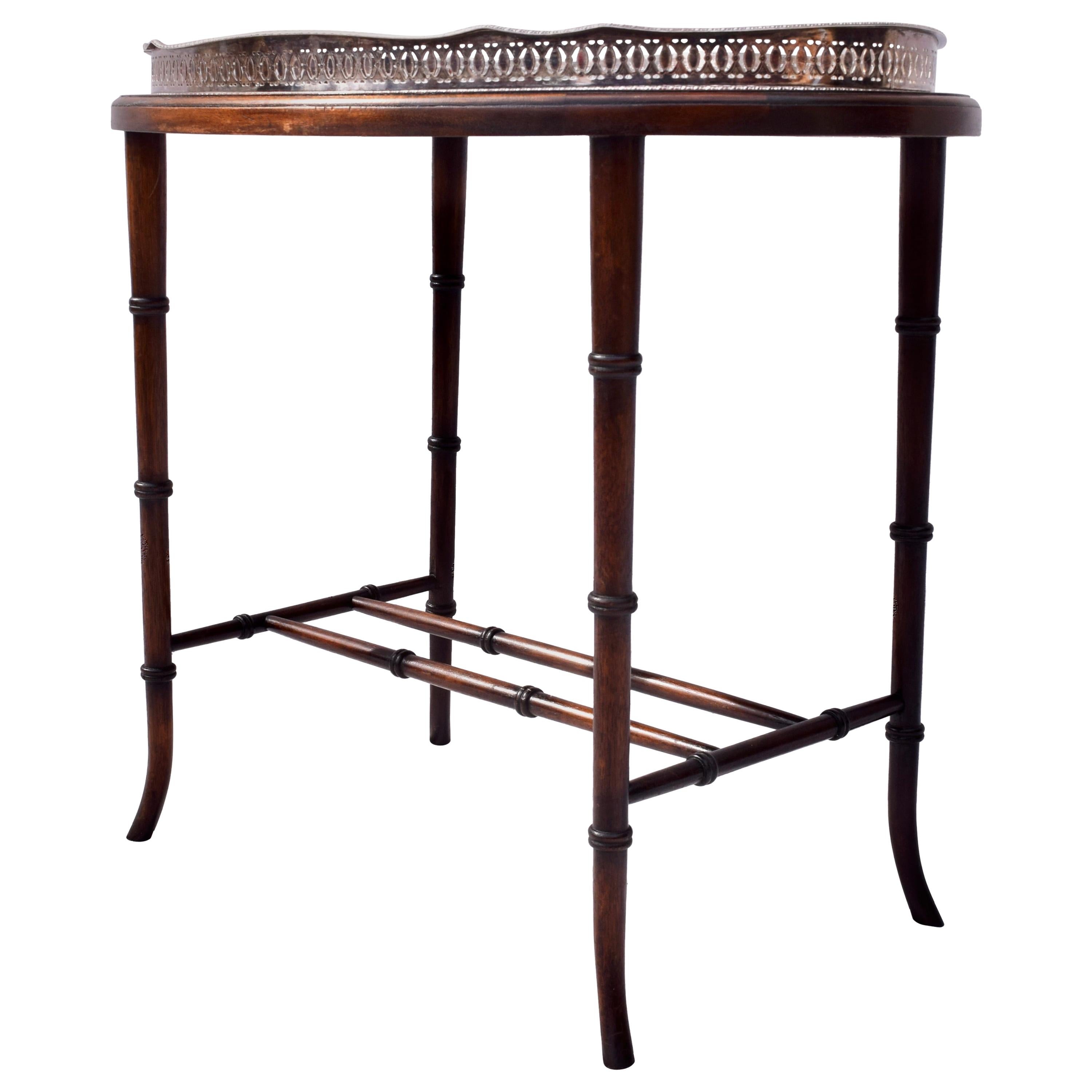Regency Faux Bamboo Walnut and Silver Plate Tray Table