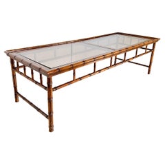 Regency Faux Bamboo Wood and Smoked Glass Coffee Table, 1970s