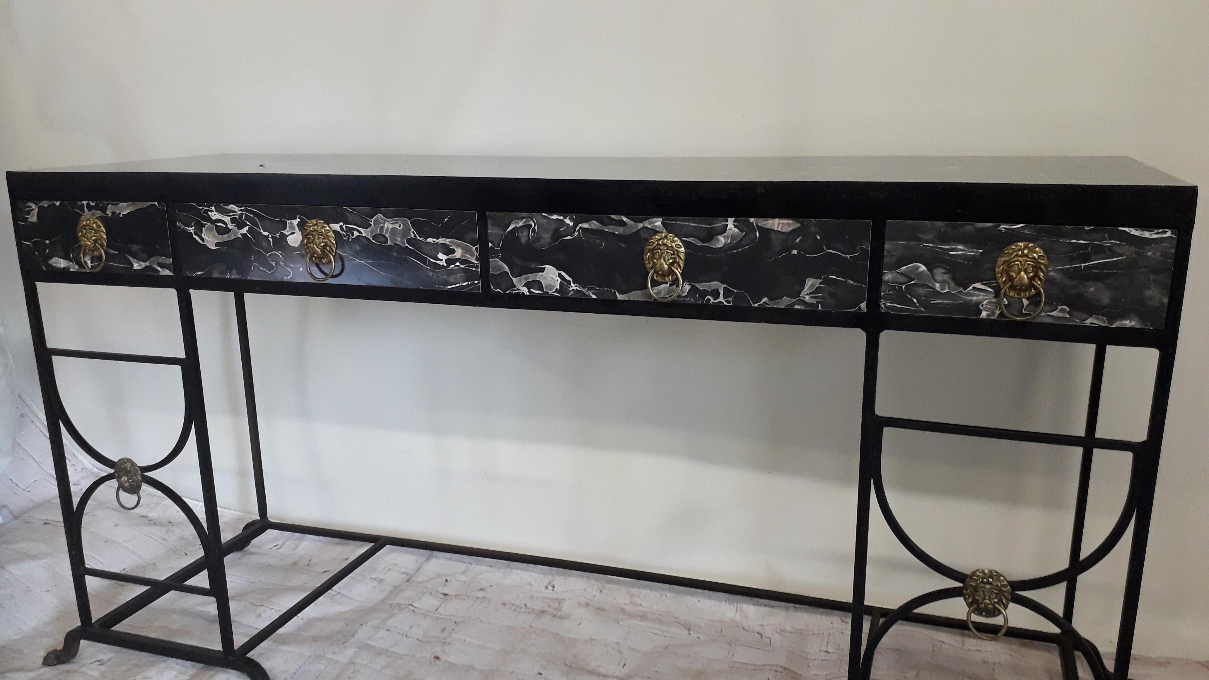 Regency Faux Marble Iron Sideboard by Roger Thibier For Sale 2