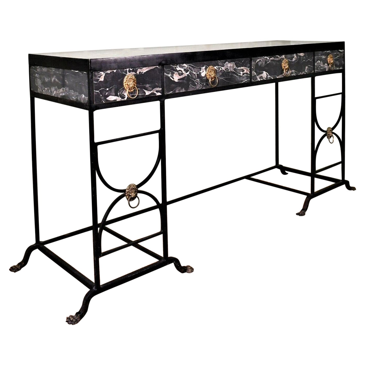Regency Faux Marble Iron Sideboard by Roger Thibier
