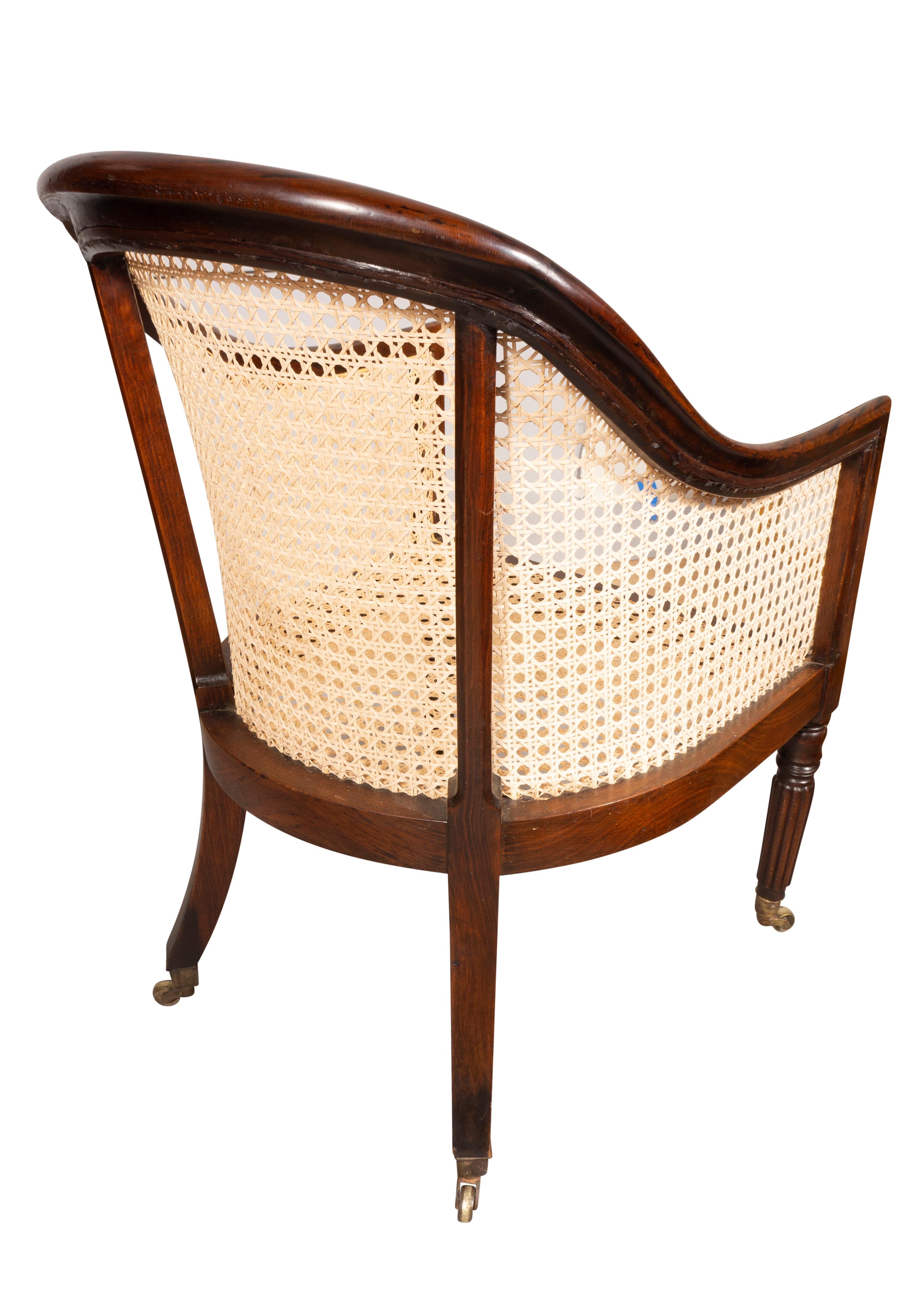 Regency Faux Rosewood Caned Bergere For Sale 2