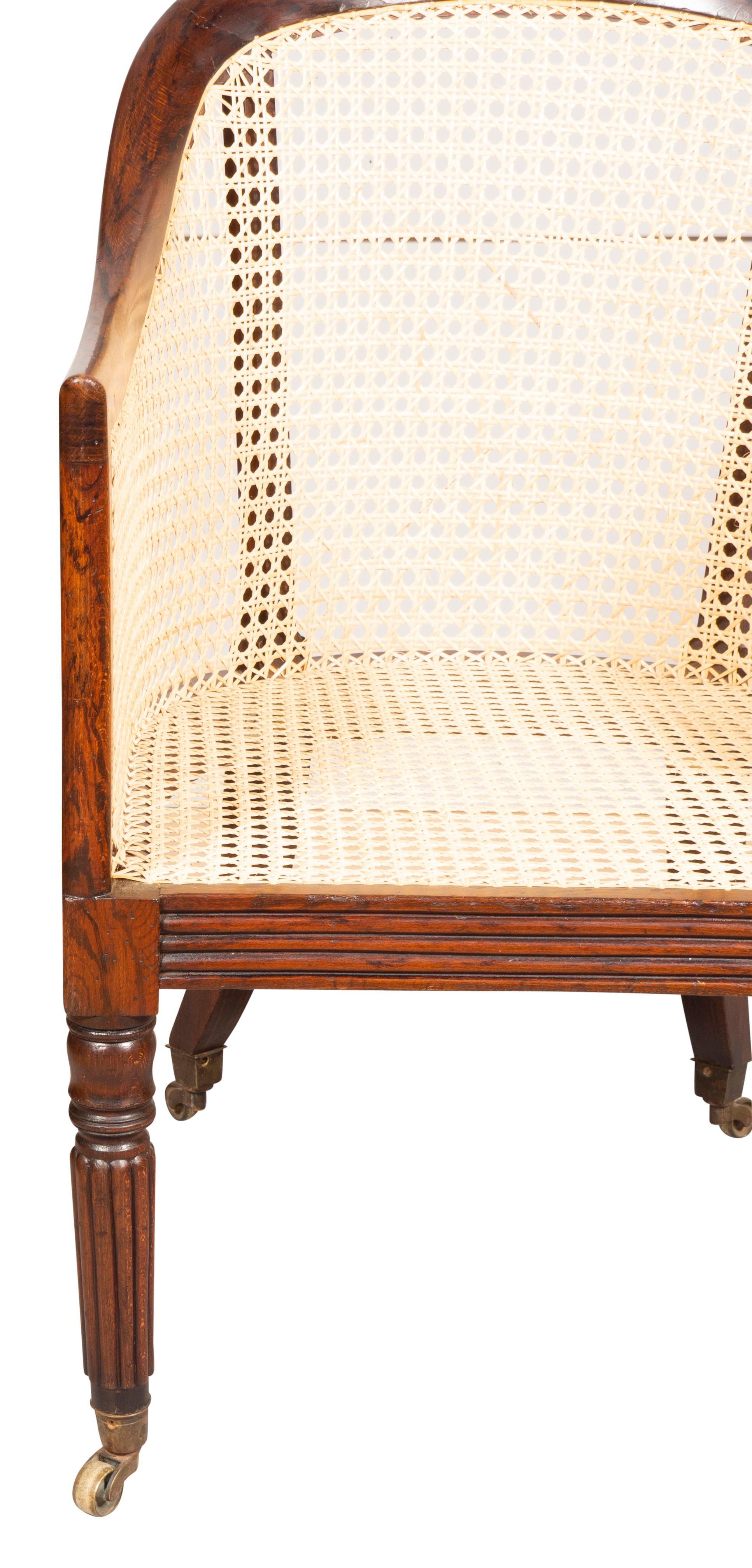 Regency Faux Rosewood Caned Bergere For Sale 6