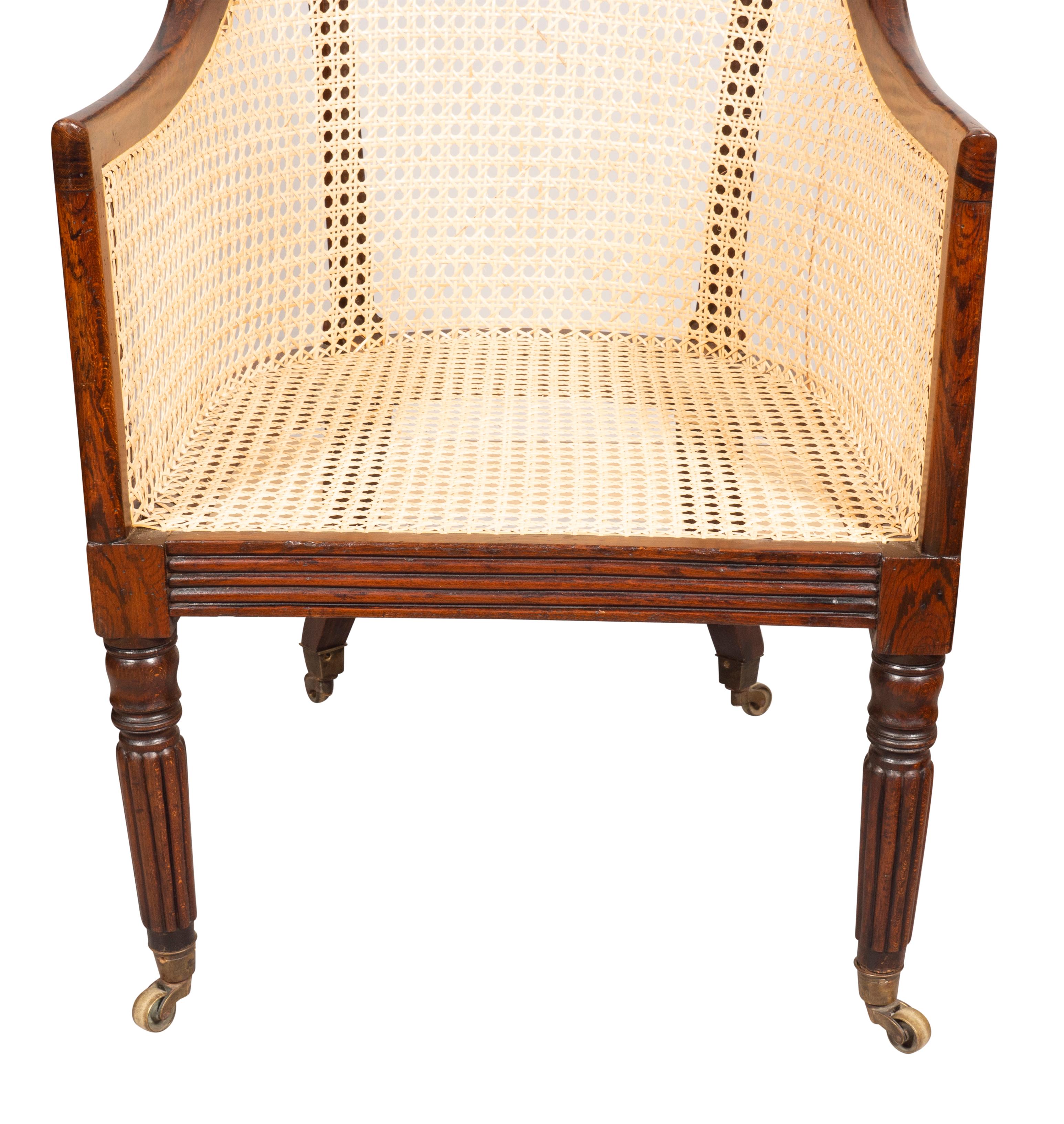 Regency Faux Rosewood Caned Bergere For Sale 7