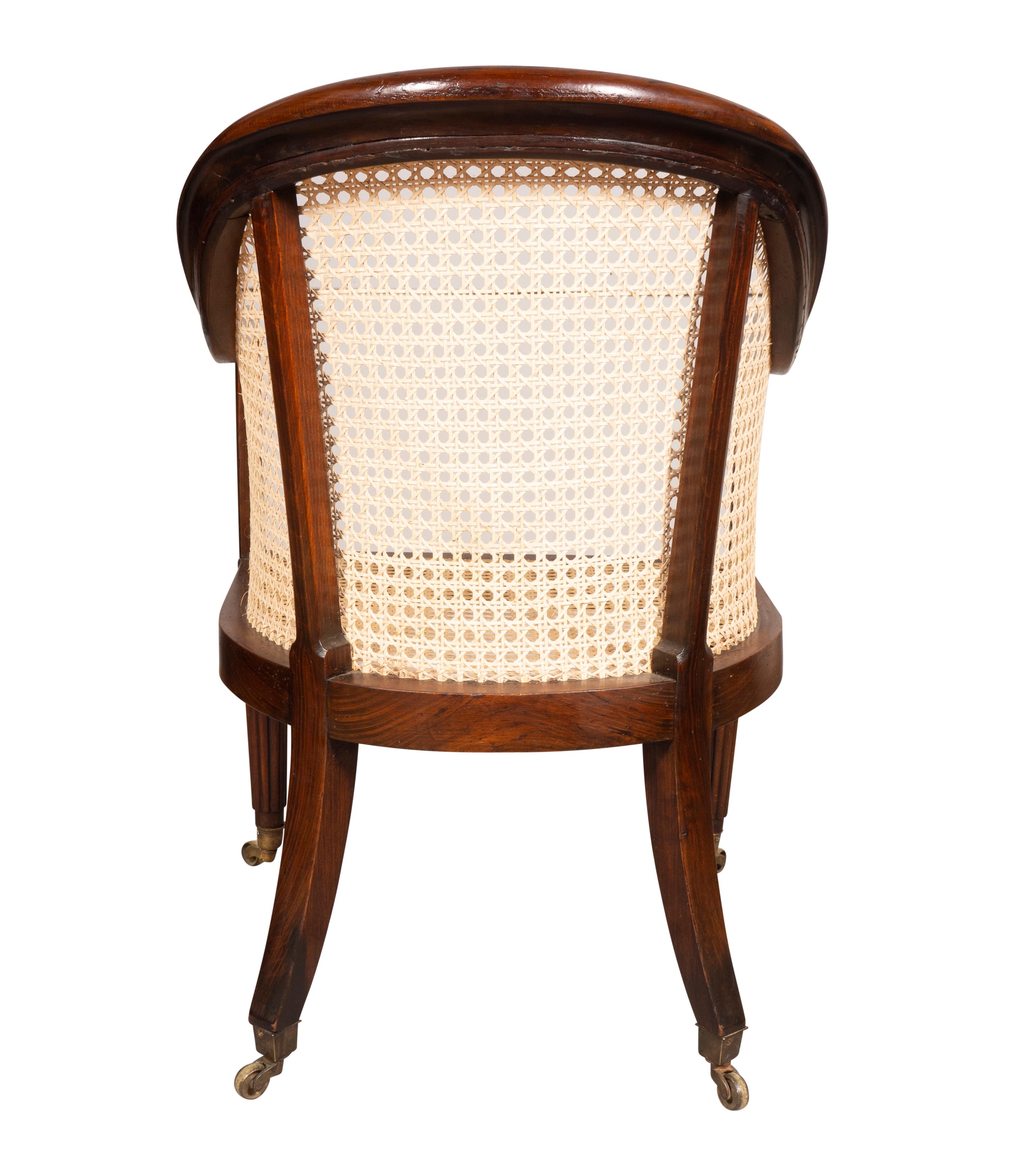 English Regency Faux Rosewood Caned Bergere For Sale