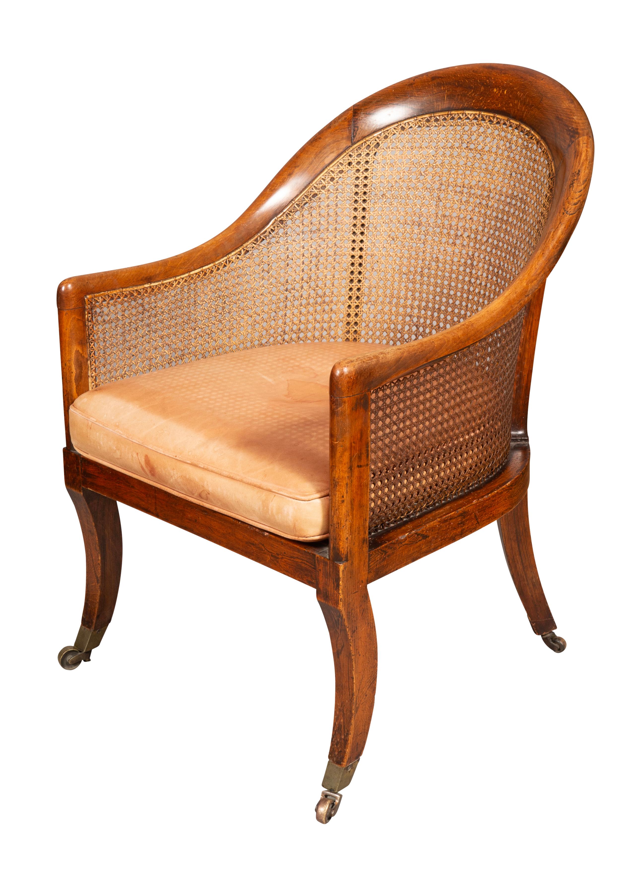 Hand-Painted Regency Faux Rosewood Caned Bergere For Sale
