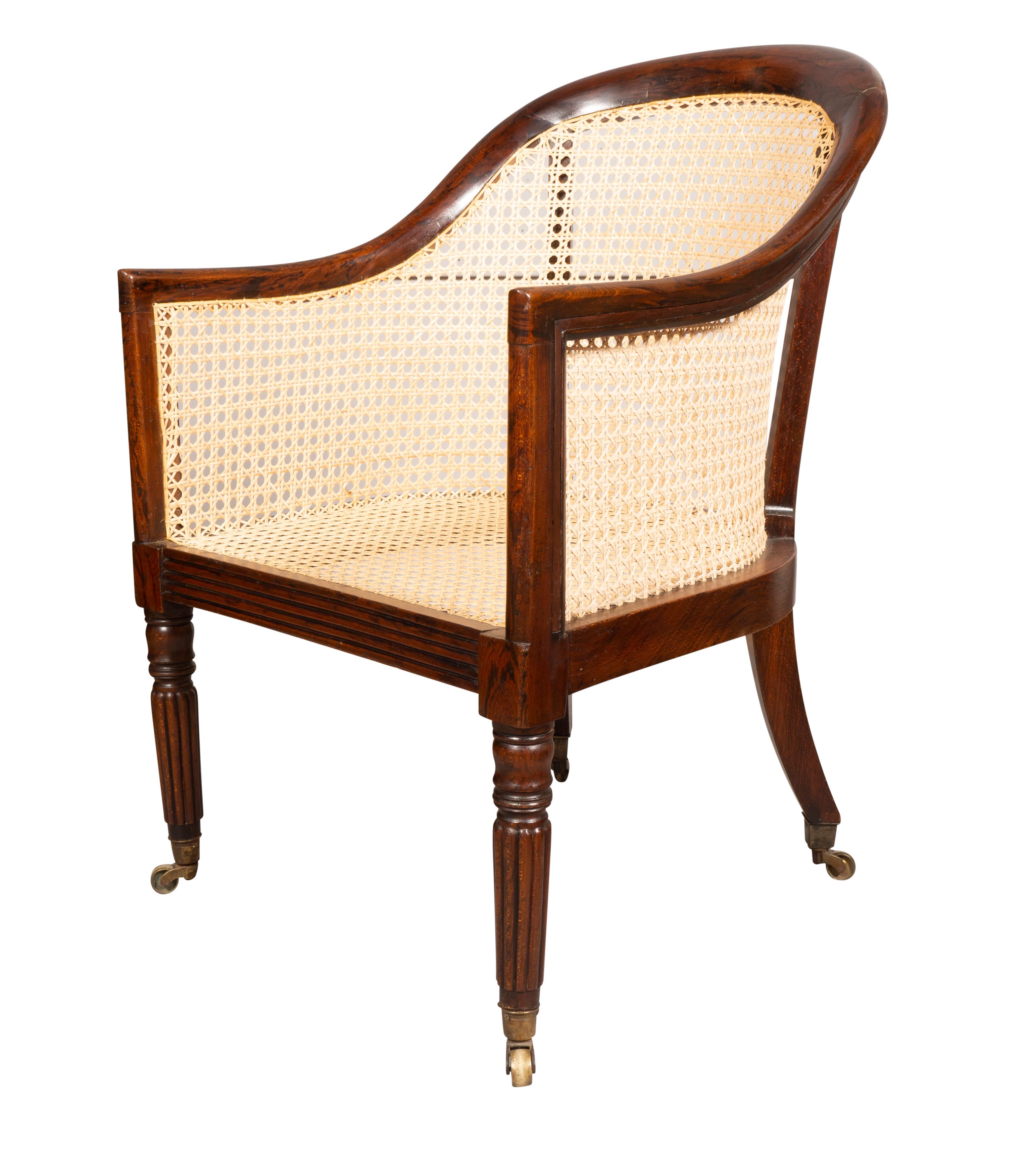 Regency Faux Rosewood Caned Bergere In Good Condition For Sale In Essex, MA