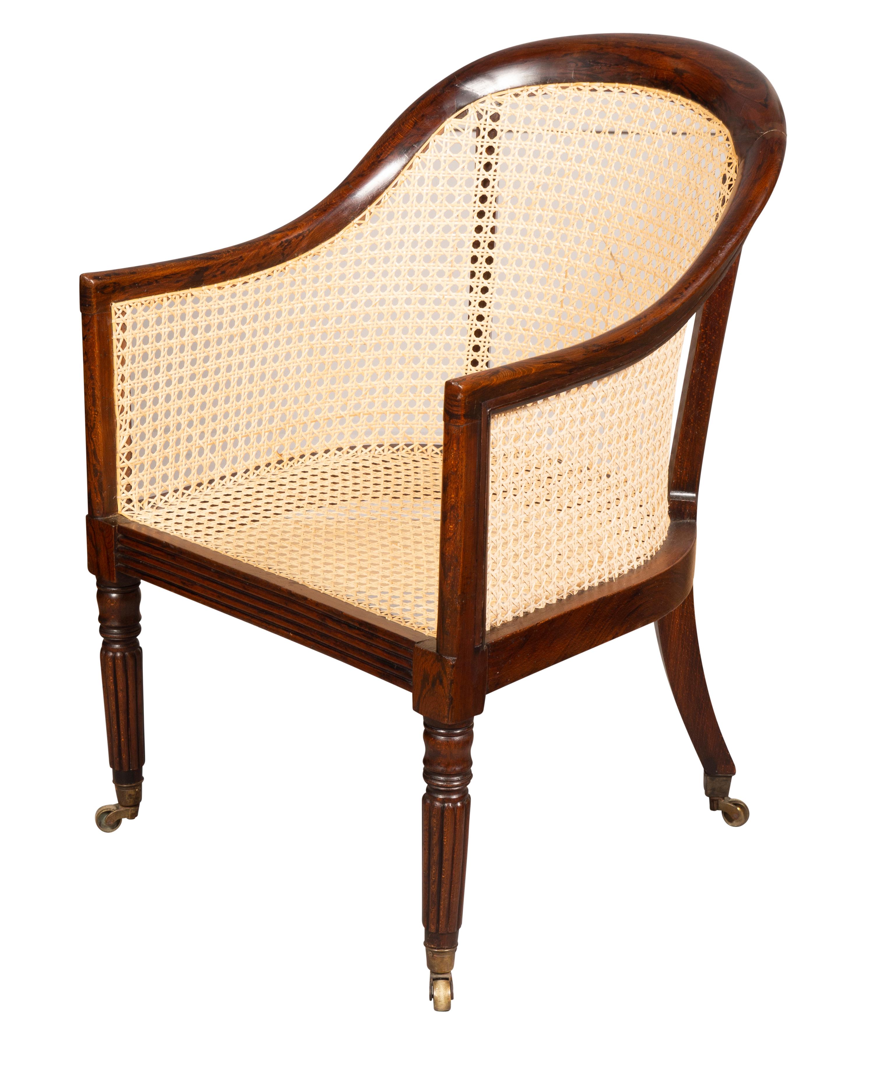 Early 19th Century Regency Faux Rosewood Caned Bergere For Sale