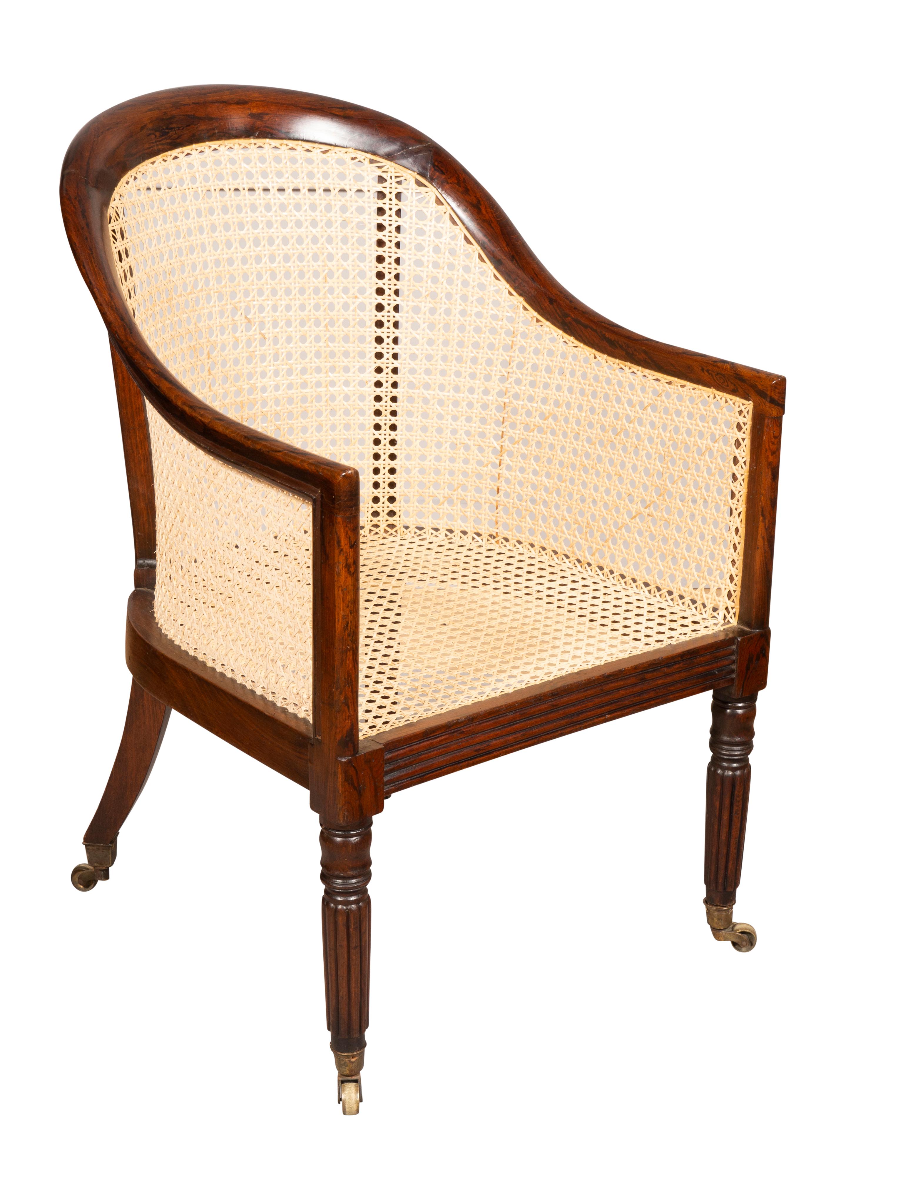 Beech Regency Faux Rosewood Caned Bergere For Sale