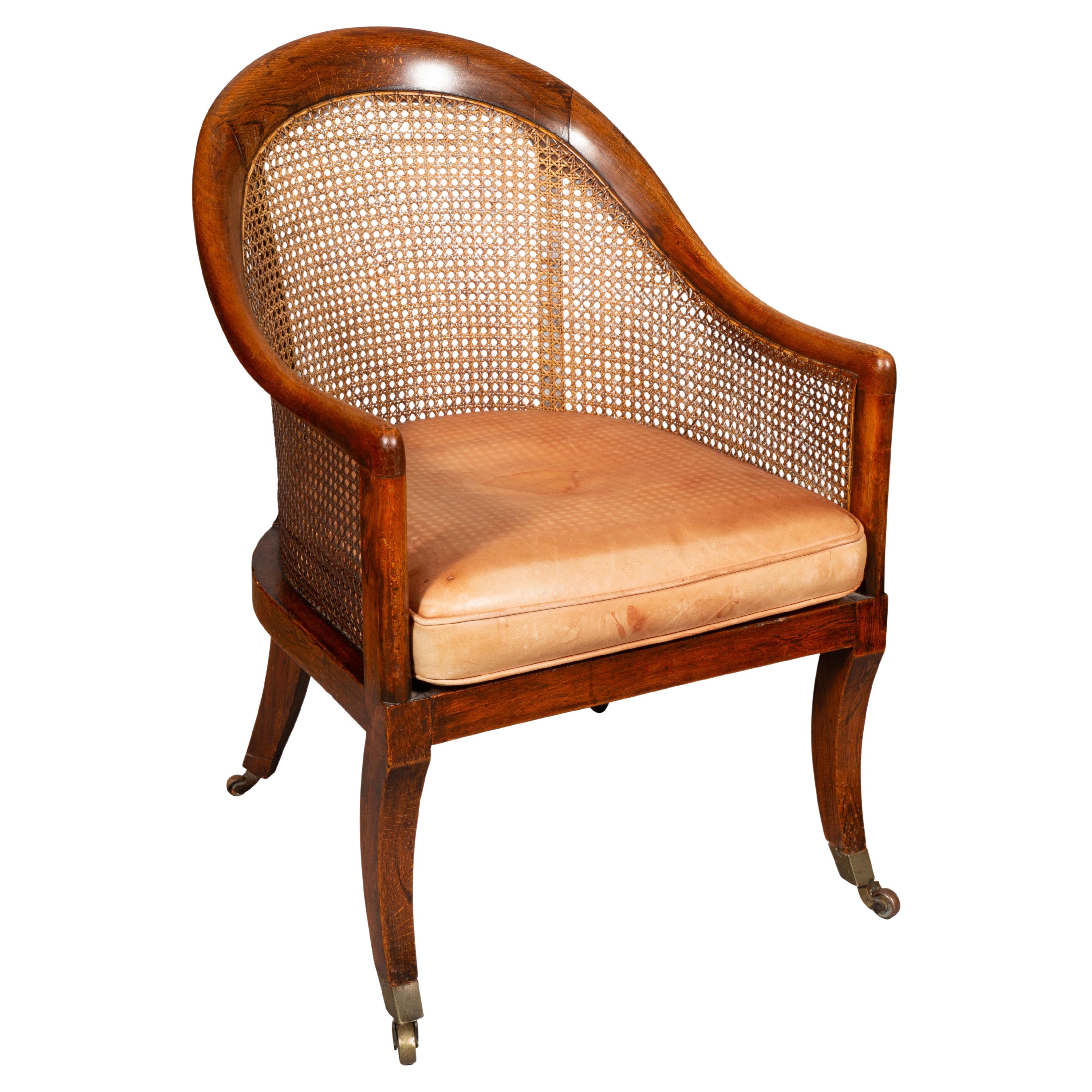 Regency Faux Rosewood Caned Bergere For Sale