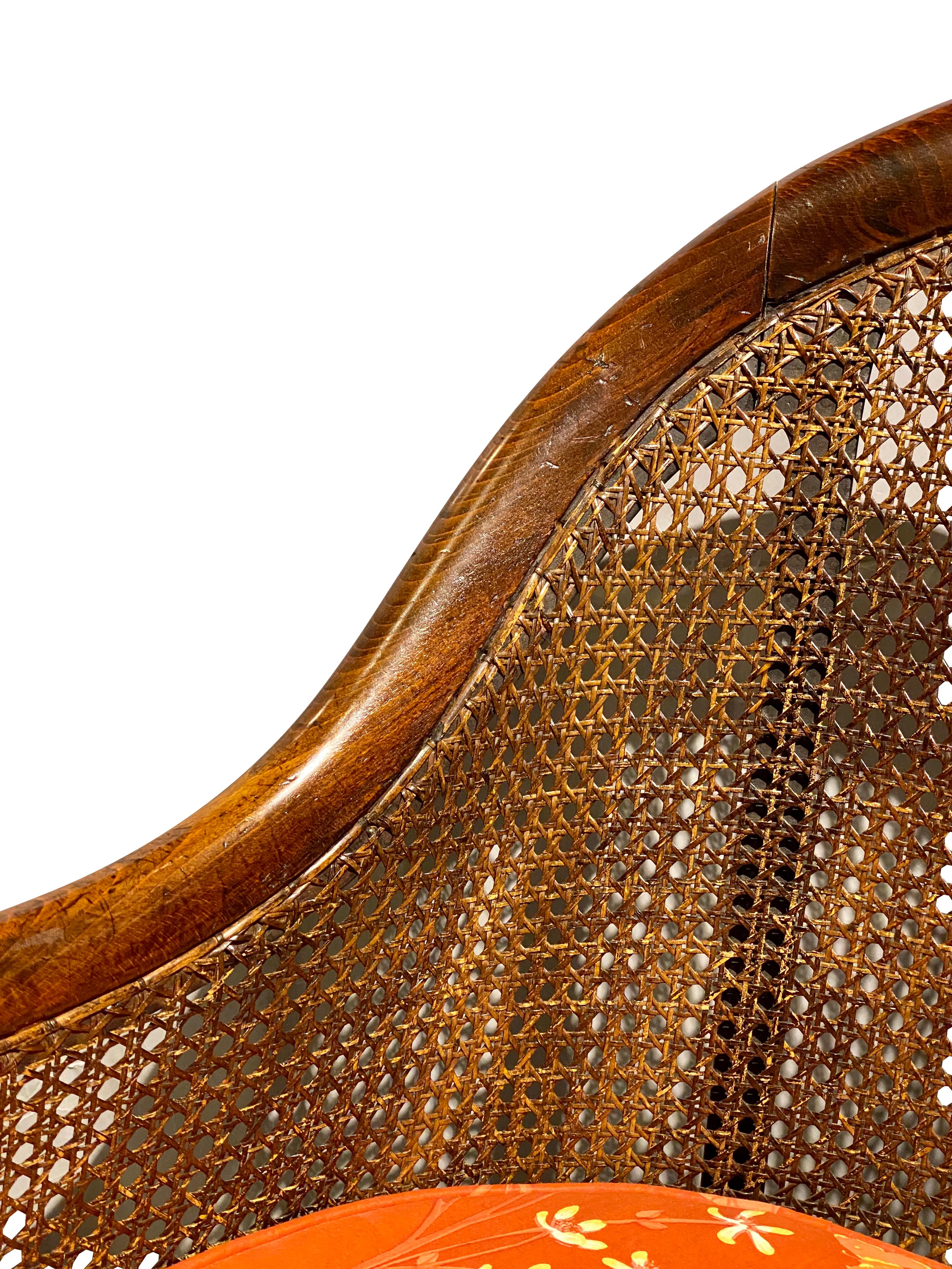 Painted Regency Faux Rosewood Caned Tub Chair