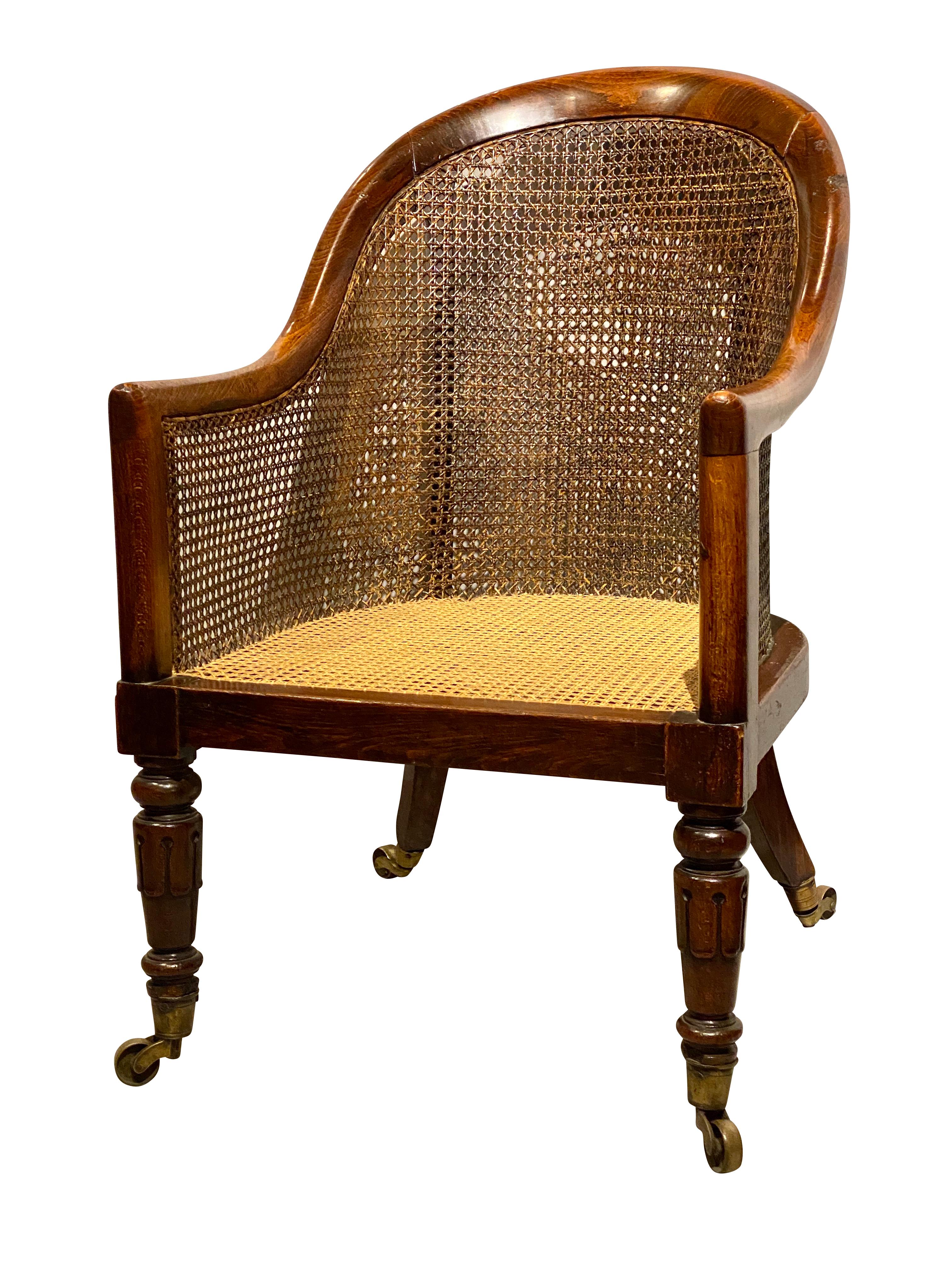 Regency Faux Rosewood Caned Tub Chair In Good Condition In Essex, MA