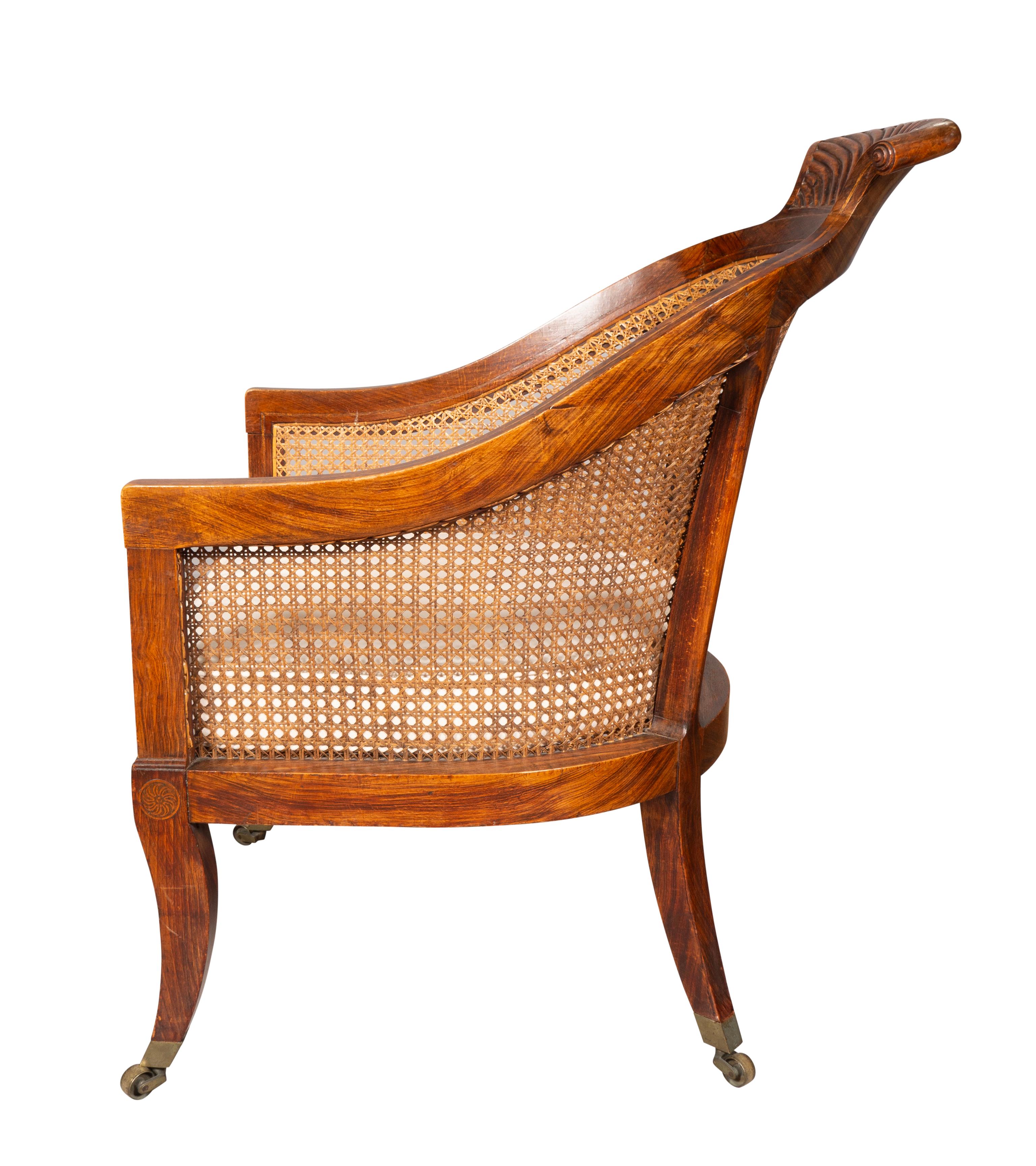 Regency Faux Rosewood Caned Tub Chair im Zustand „Gut“ im Angebot in Essex, MA