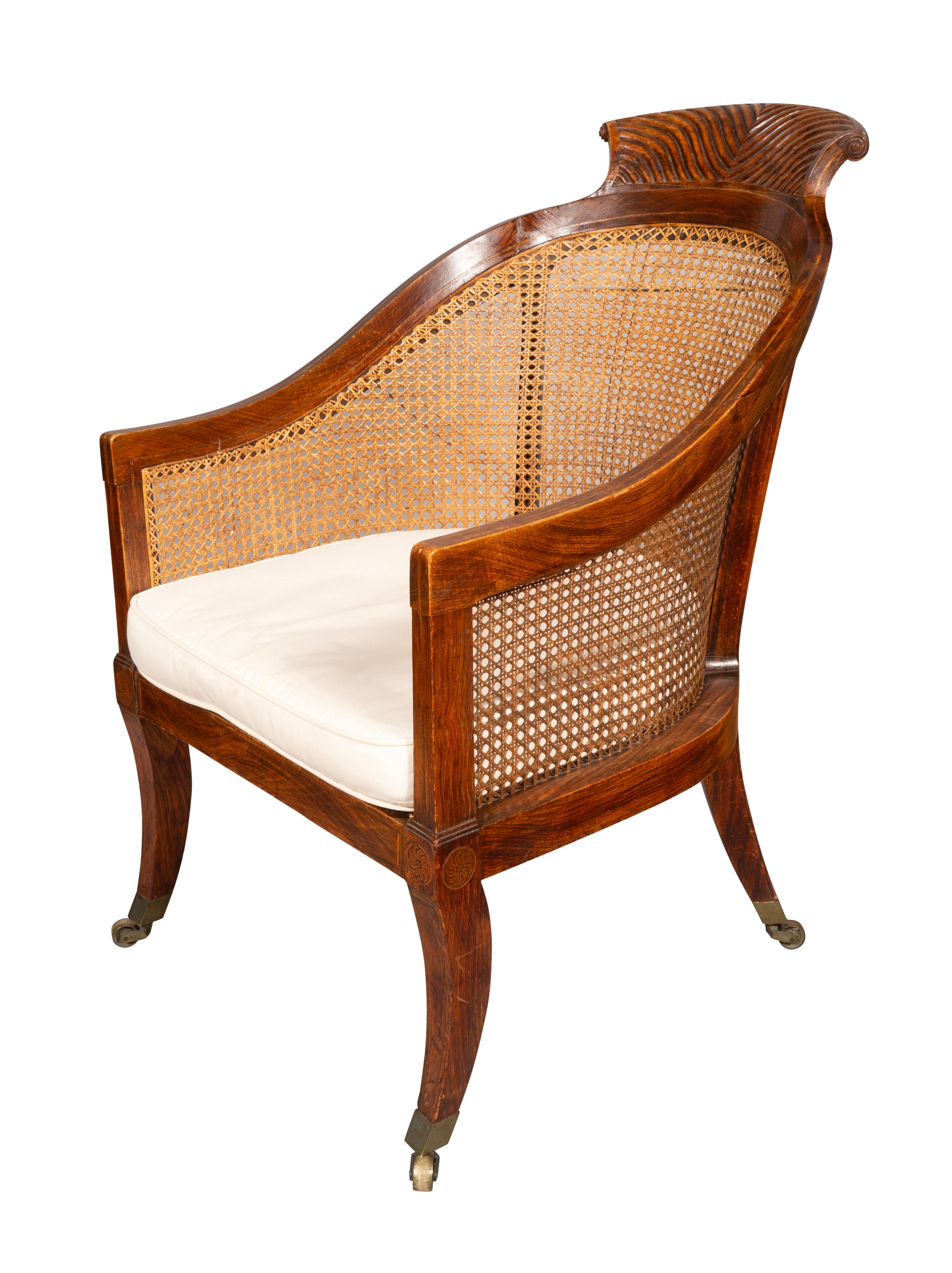 19th Century Regency Faux Rosewood Caned Tub Chair For Sale