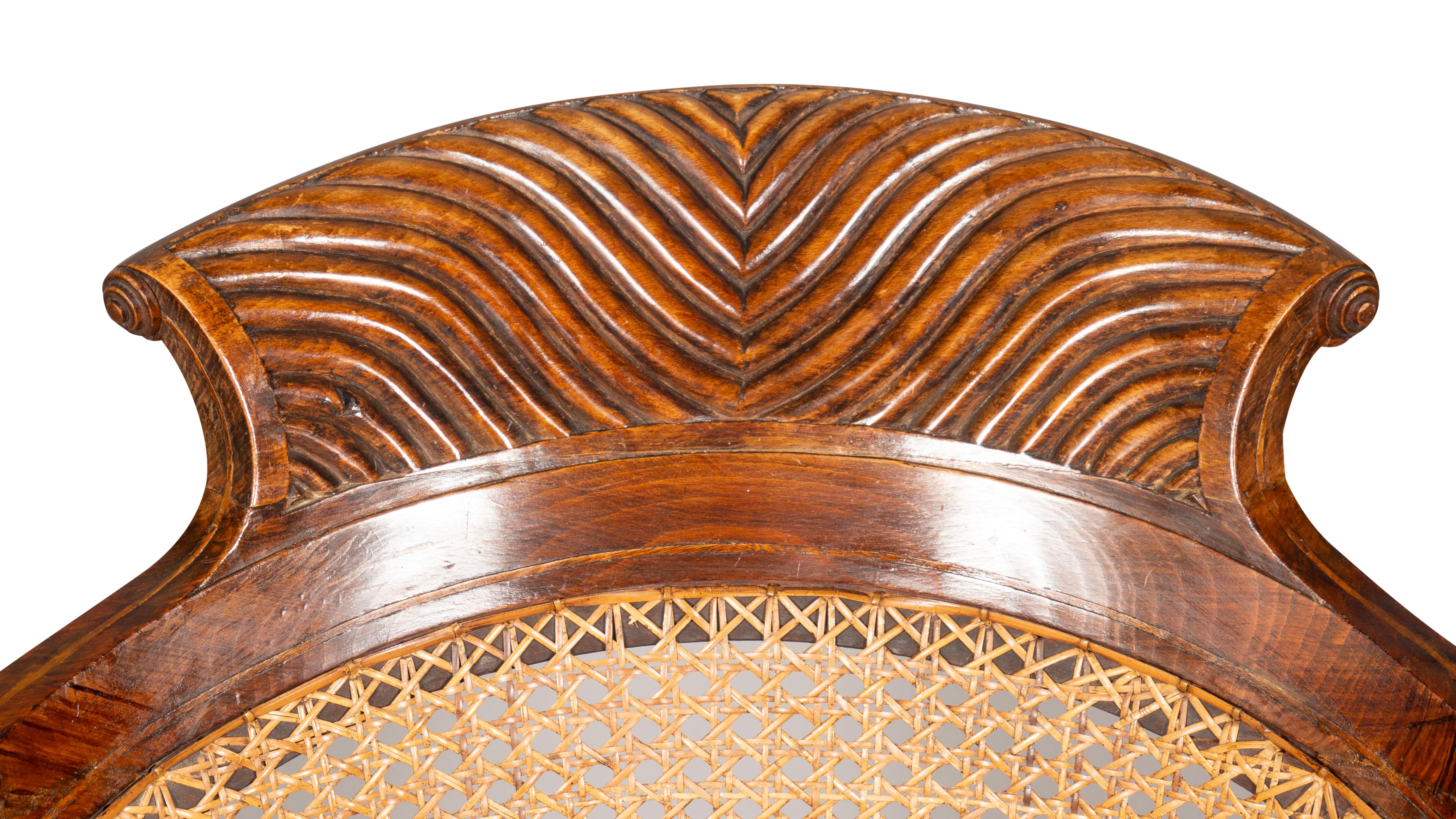 Beech Regency Faux Rosewood Caned Tub Chair For Sale