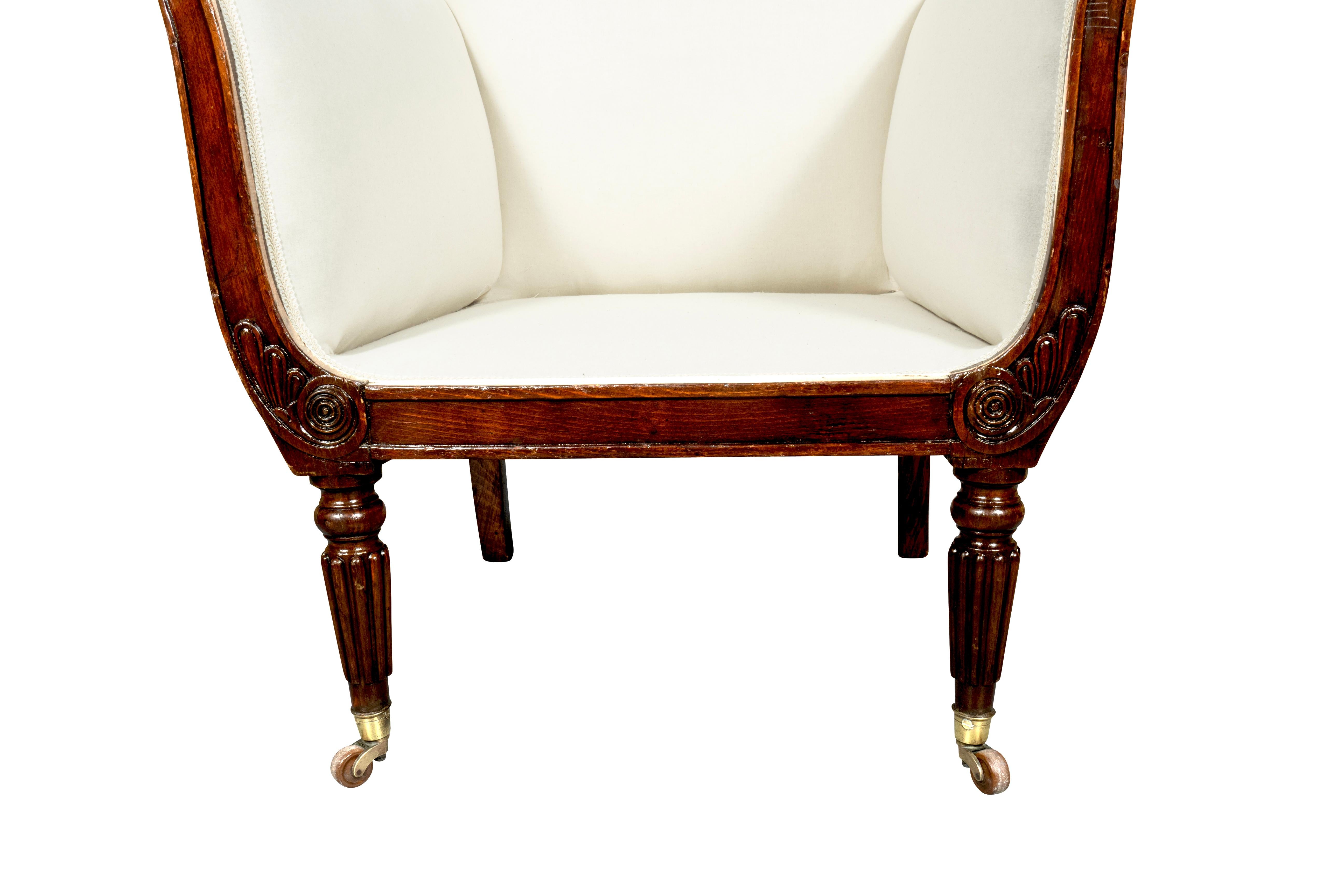 Muslin Regency Faux Rosewood Upholstered Armchair For Sale