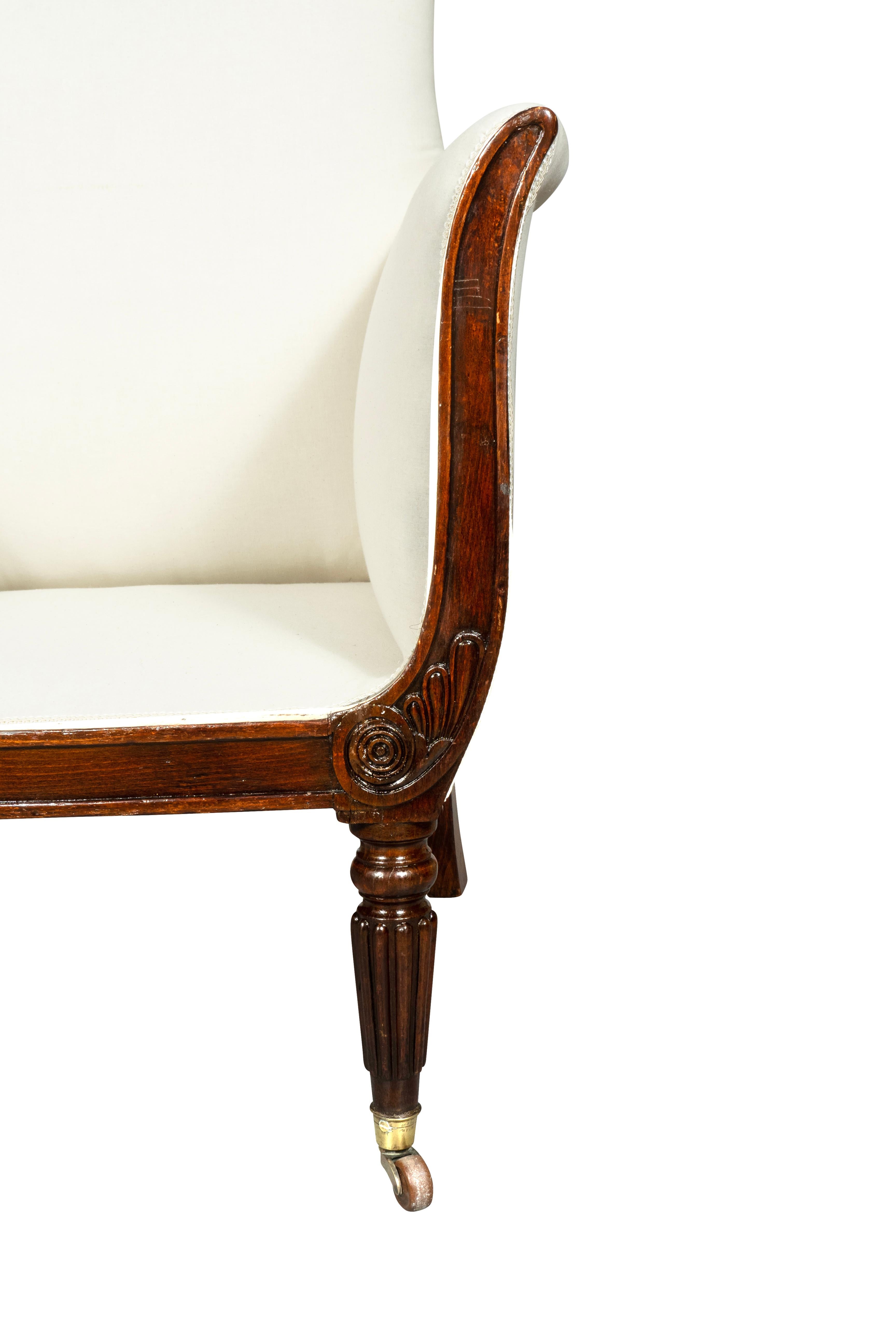 Regency Faux Rosewood Upholstered Armchair For Sale 1