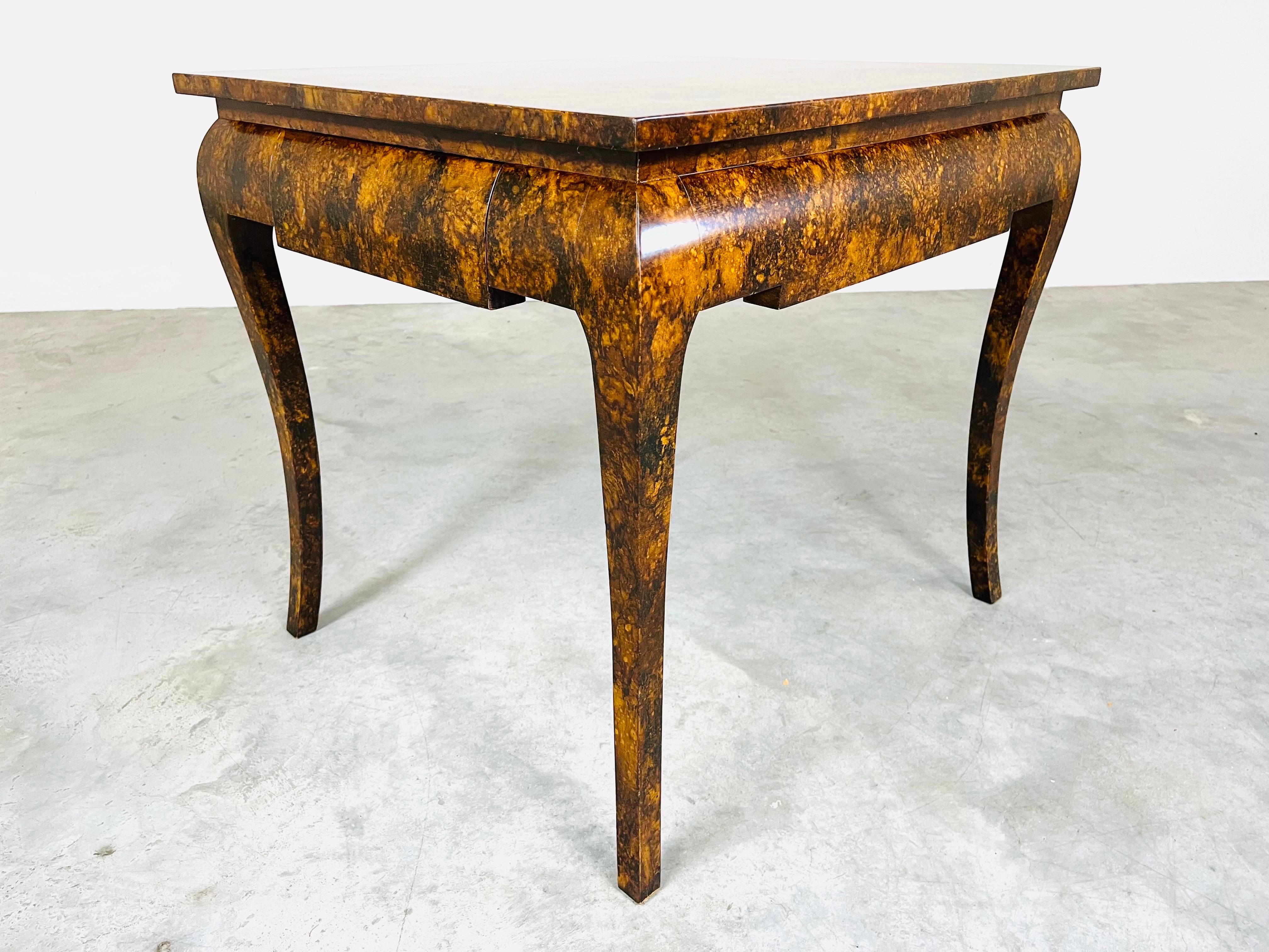 20th Century Regency Faux Tortoise Occasional End or Side Table Having SingleDrawer circa1935