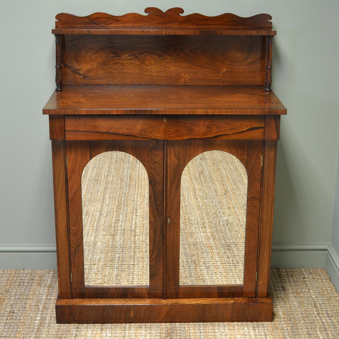 Regency Figured Rosewood Mirrored Antique Chiffonier / Cupboard For Sale 2