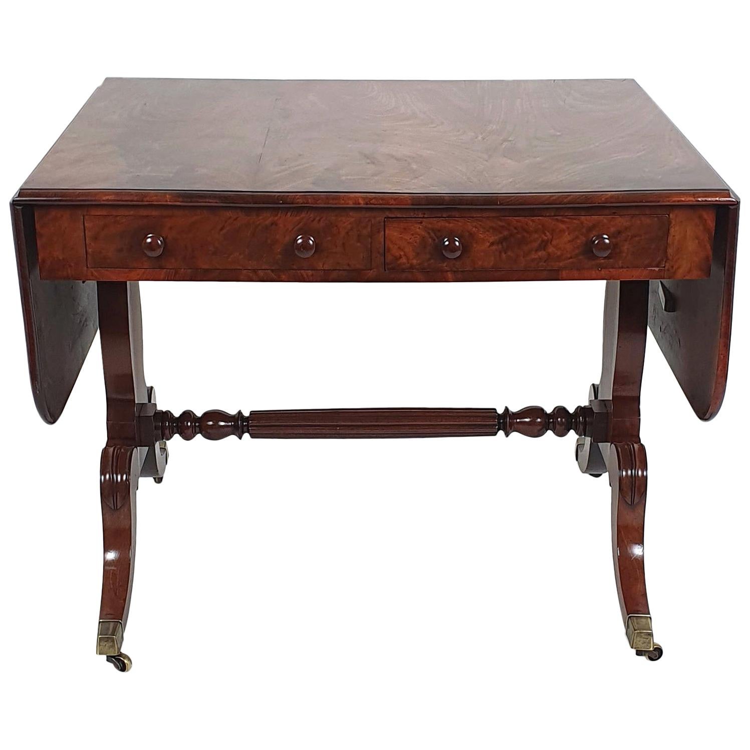 Regency Figured Solid Mahogany Sofa Table For Sale
